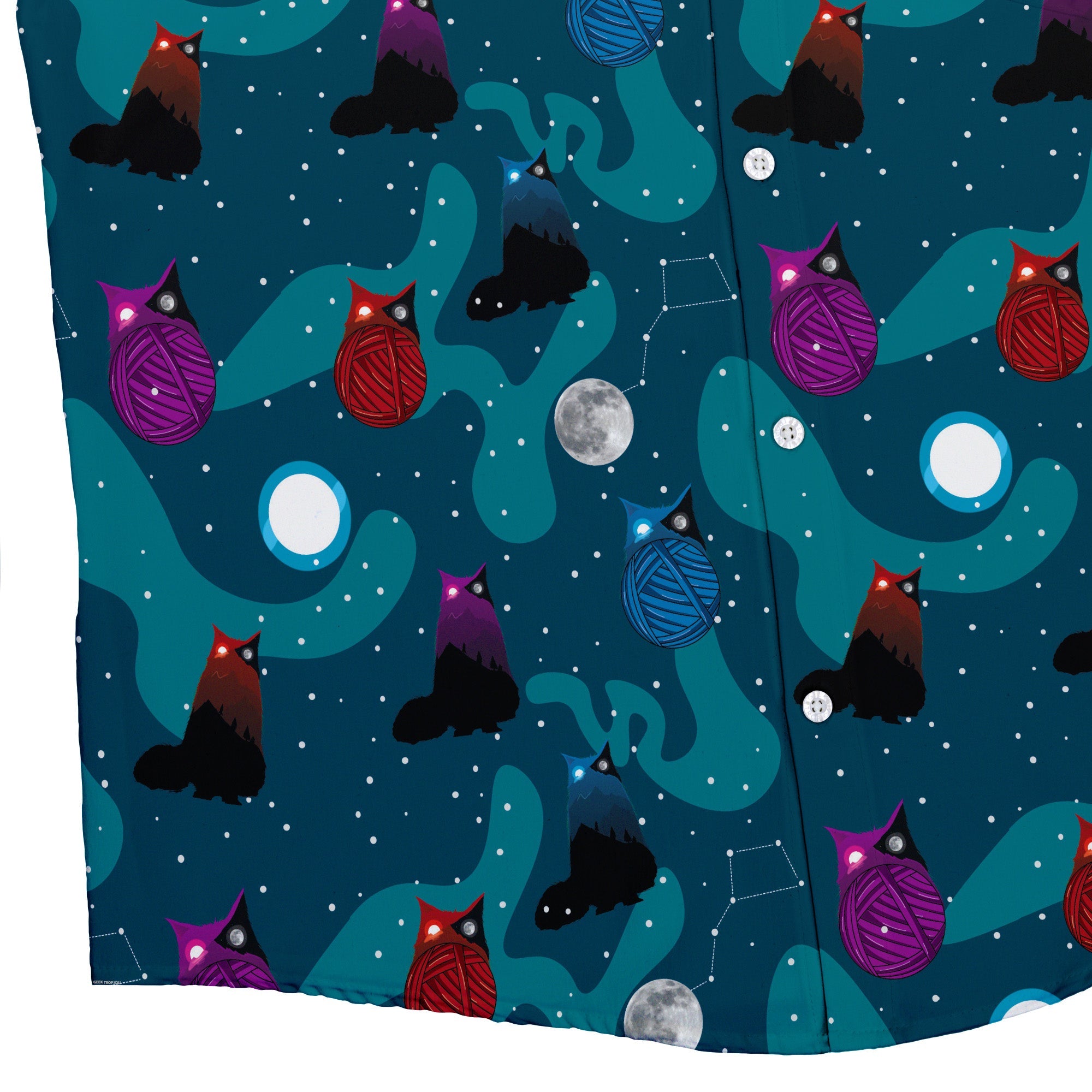 Exploding Kittens Day and Night Sky Cats Button Up Shirt - adult sizing - Animal Patterns - board game print