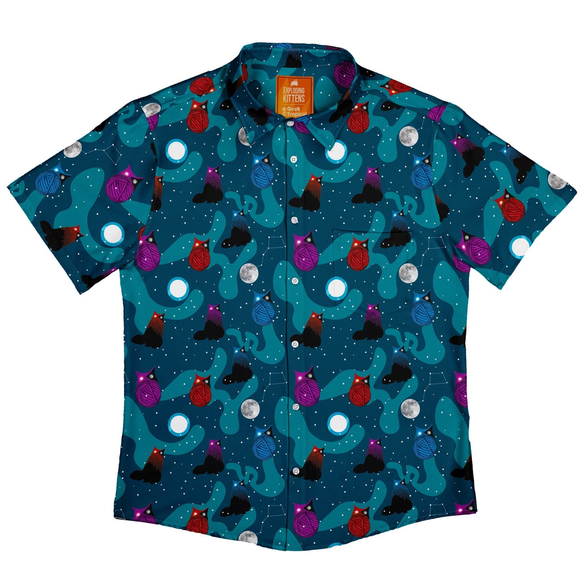 Exploding Button Cat Exploding Kittens Day and Night Sky Cats Button Up Shirt | Geek Tropical