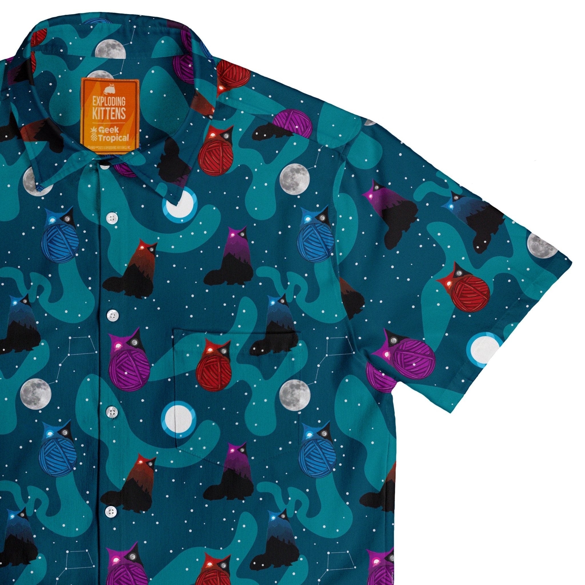 Exploding Kittens Day and Night Sky Cats Button Up Shirt - adult sizing - Animal Patterns - board game print