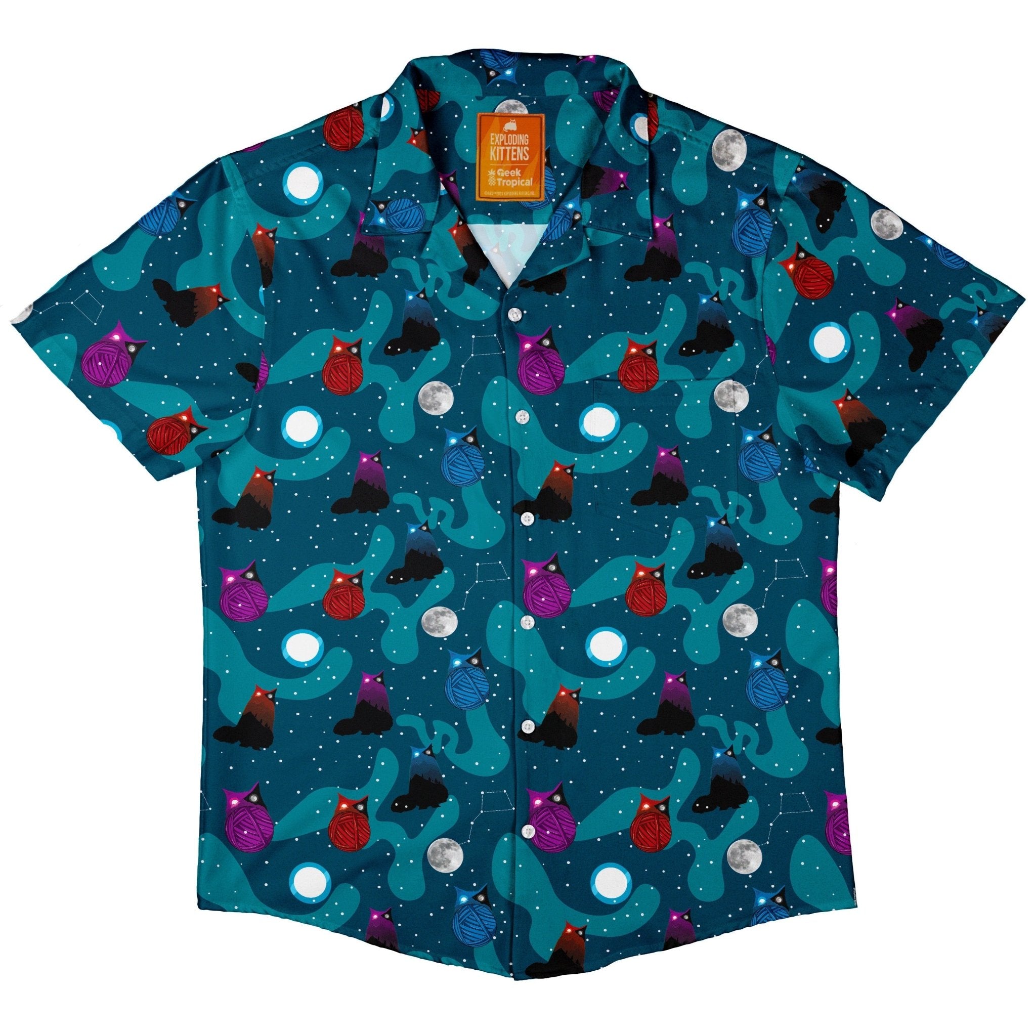 Exploding Kittens Day and Night Sky Cats Button Up Shirt - adult sizing - Animal Patterns - board game print