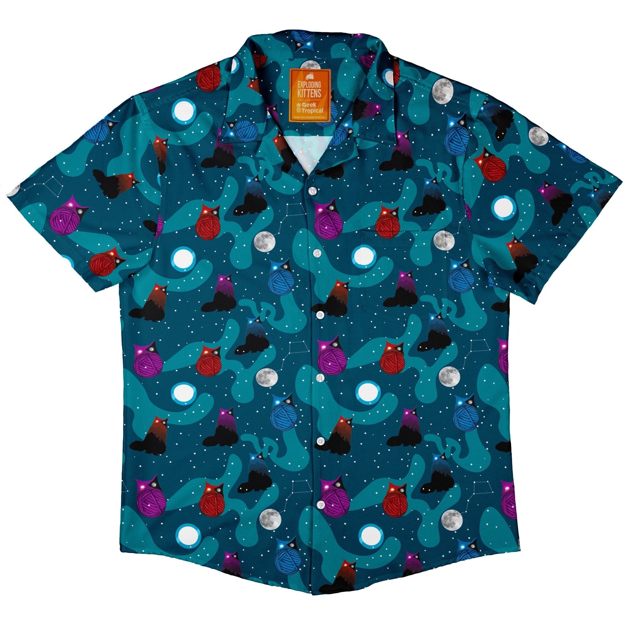 Exploding Kittens Day and Night Sky Cats Button Up Shirt | Geek Tropical