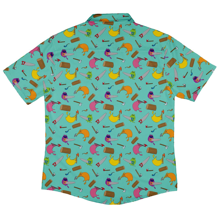 Exploding Kittens Lumber Cats Summer Button Up Shirt - adult sizing - Animal Patterns - board game print