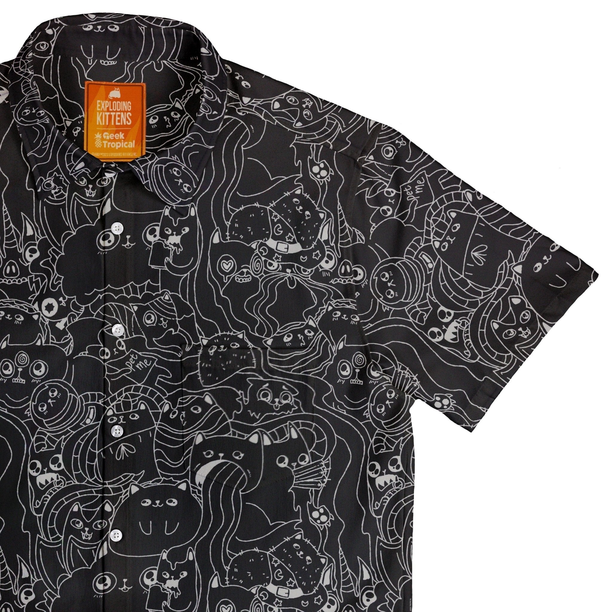 Clearance Ready - to - Ship Exploding Kittens Mashup Black Button Up Shirt Geek Nerd adult sizing Animal Patterns board game print