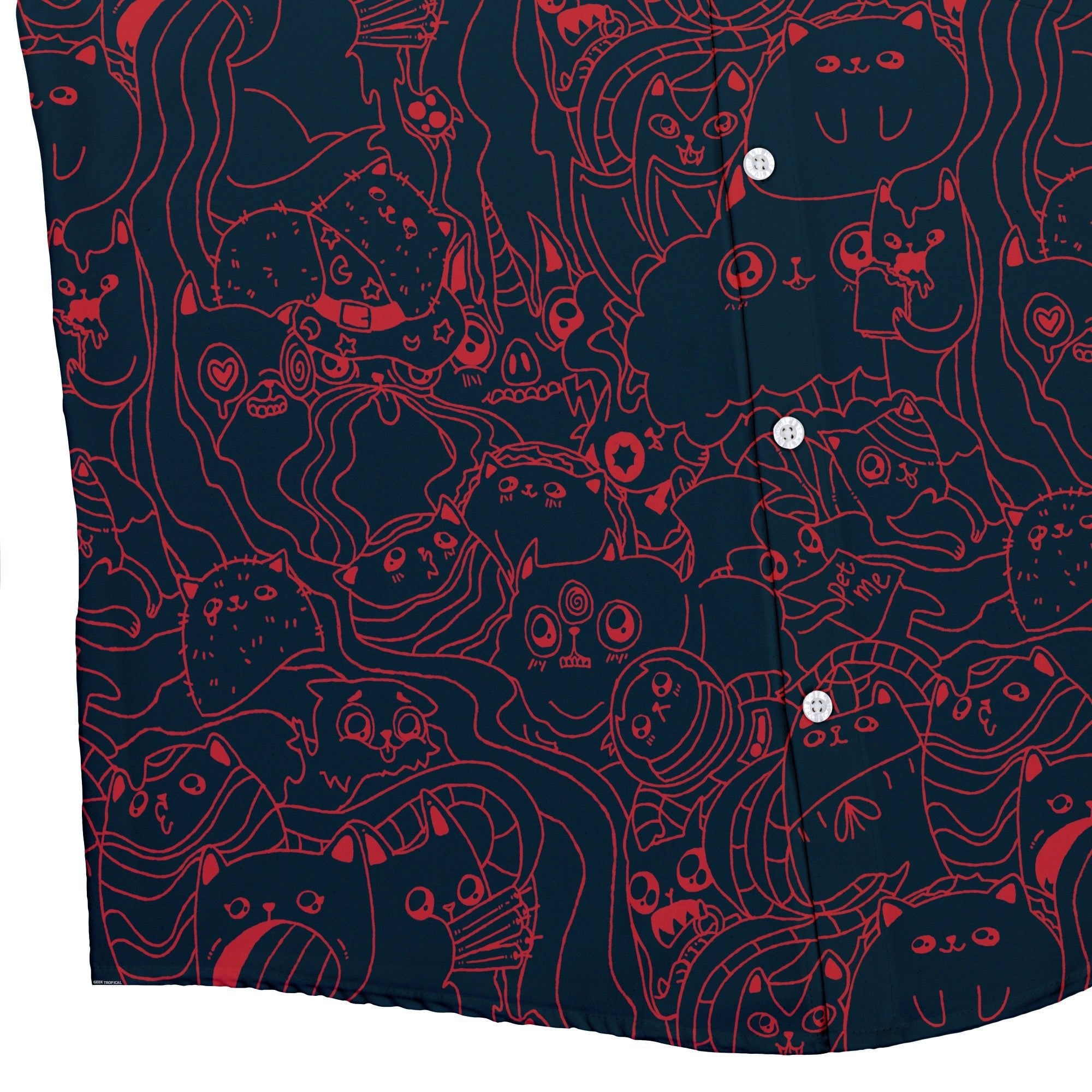 Exploding Kittens Mashup Navy Blue Button Up Shirt - adult sizing - Animal Patterns - board game print