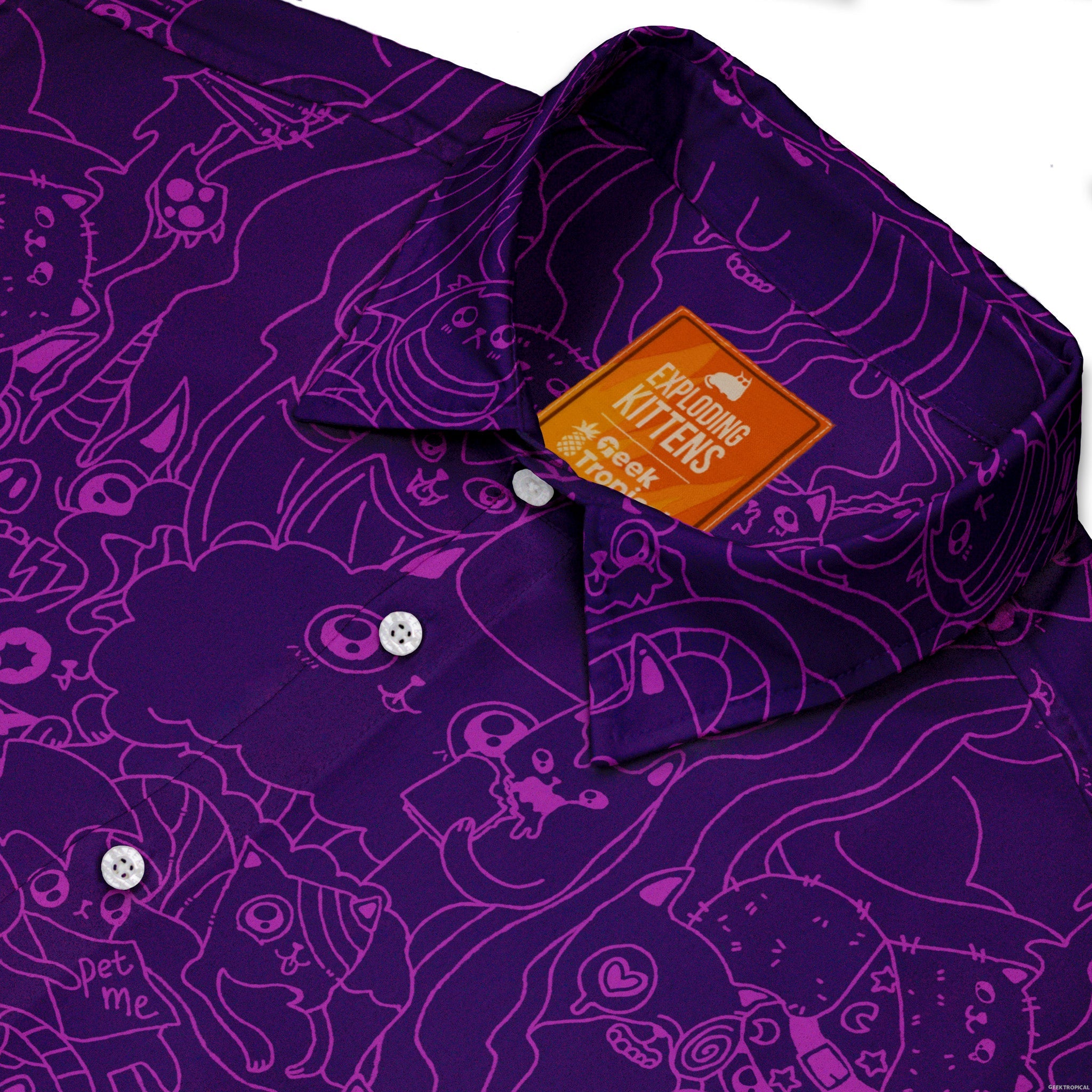 Exploding Kittens Mashup Purple Button Up Shirt | Geek Tropical