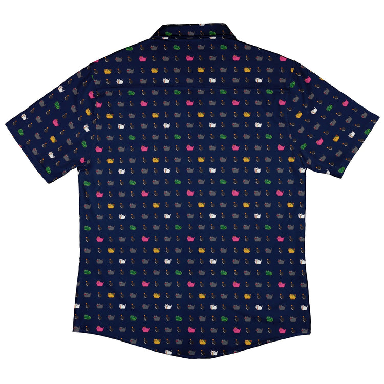 Exploding Kittens Pixel Cats Dark Blue Button Up Shirt - adult sizing - Animal Patterns - board game print