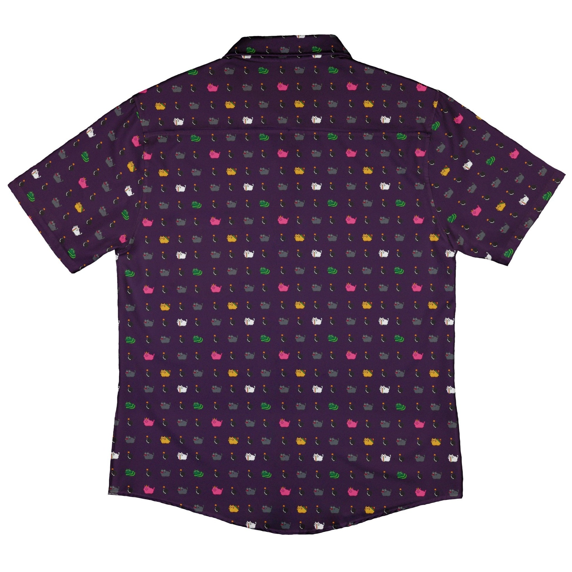 Exploding Kittens Pixel Cats Dark Button Up Shirt - adult sizing - Animal Patterns - board game print