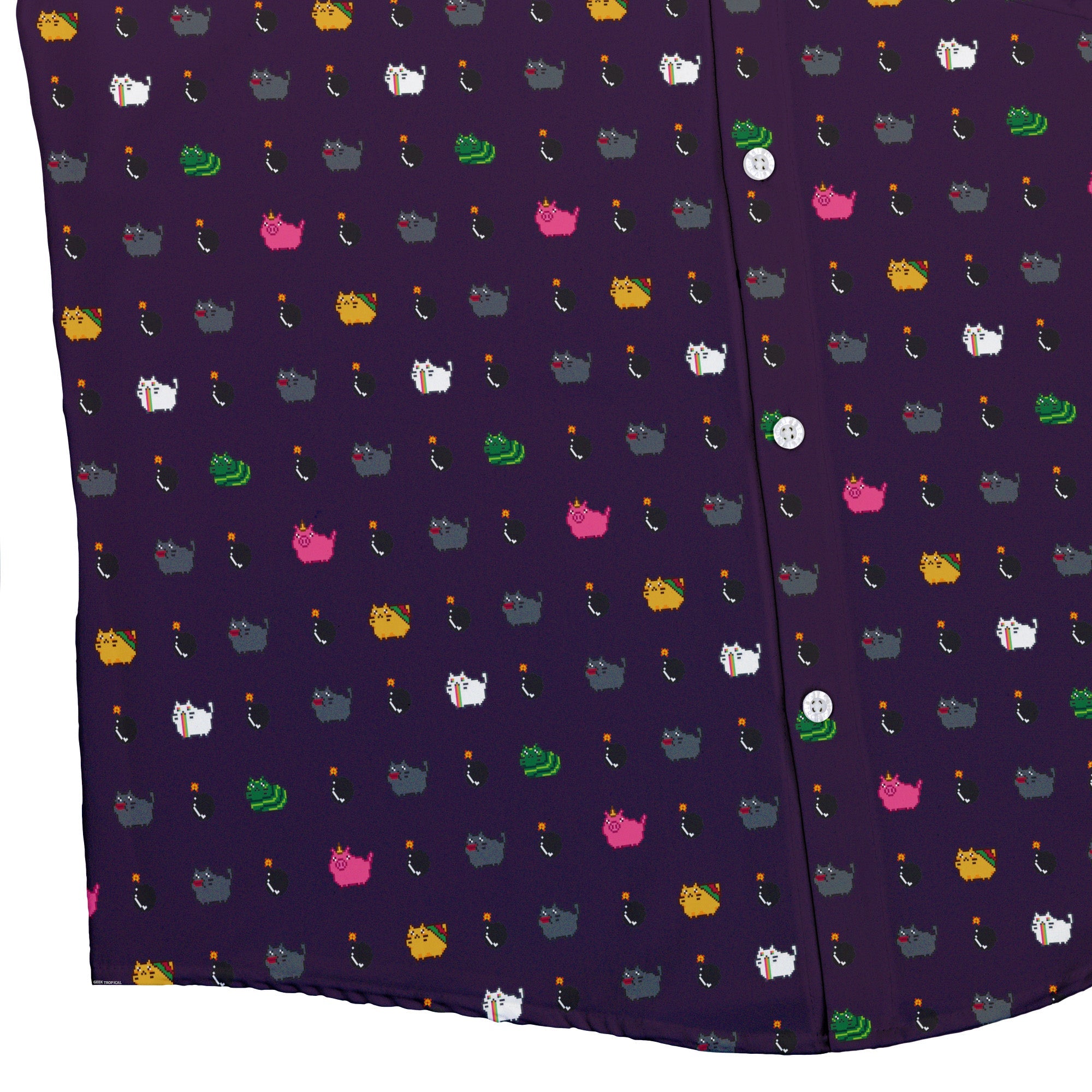 Exploding Kittens Pixel Cats Dark Button Up Shirt - adult sizing - Animal Patterns - board game print