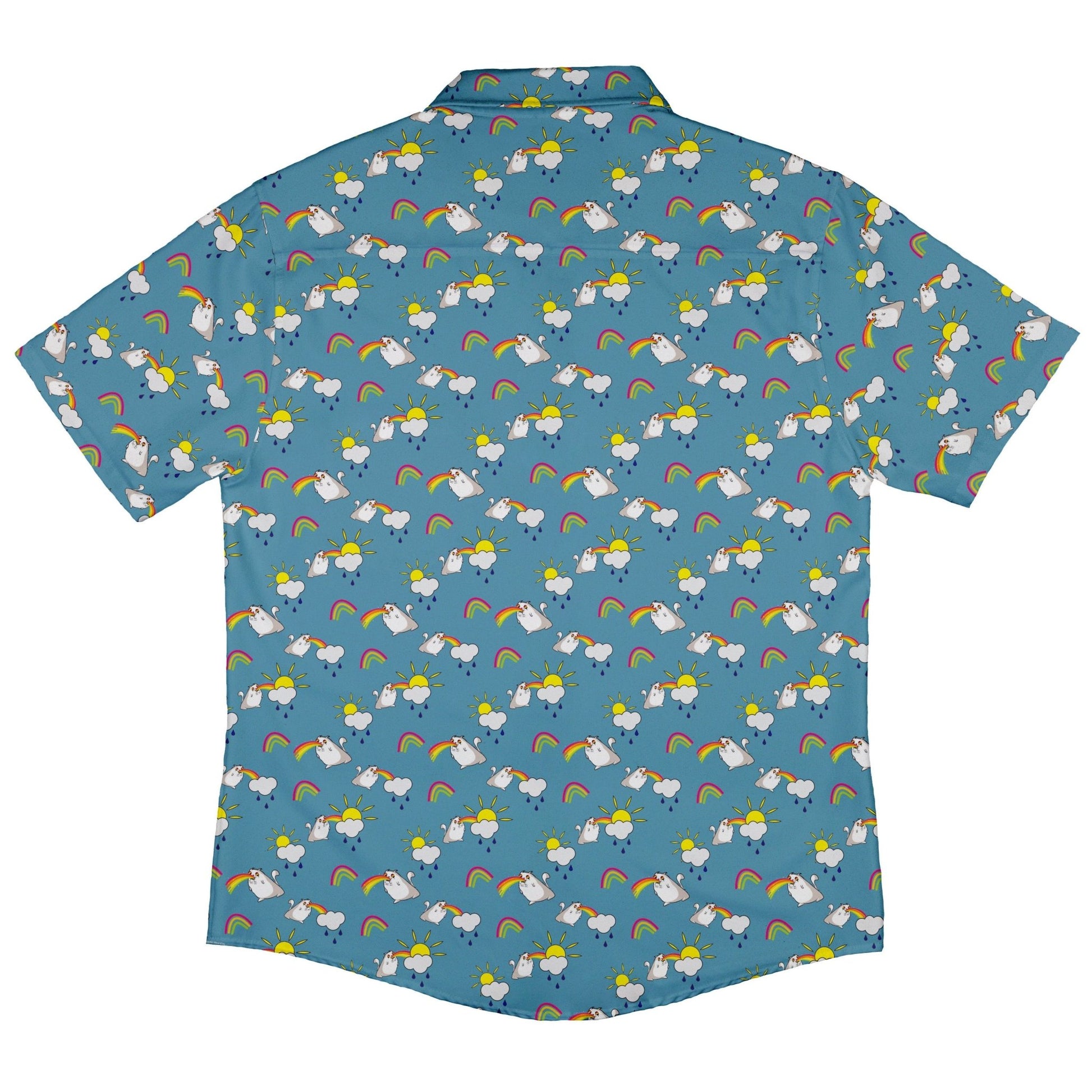 Exploding Kittens Rainbow Sky Cats Button Up Shirt - adult sizing - Animal Patterns - board game print