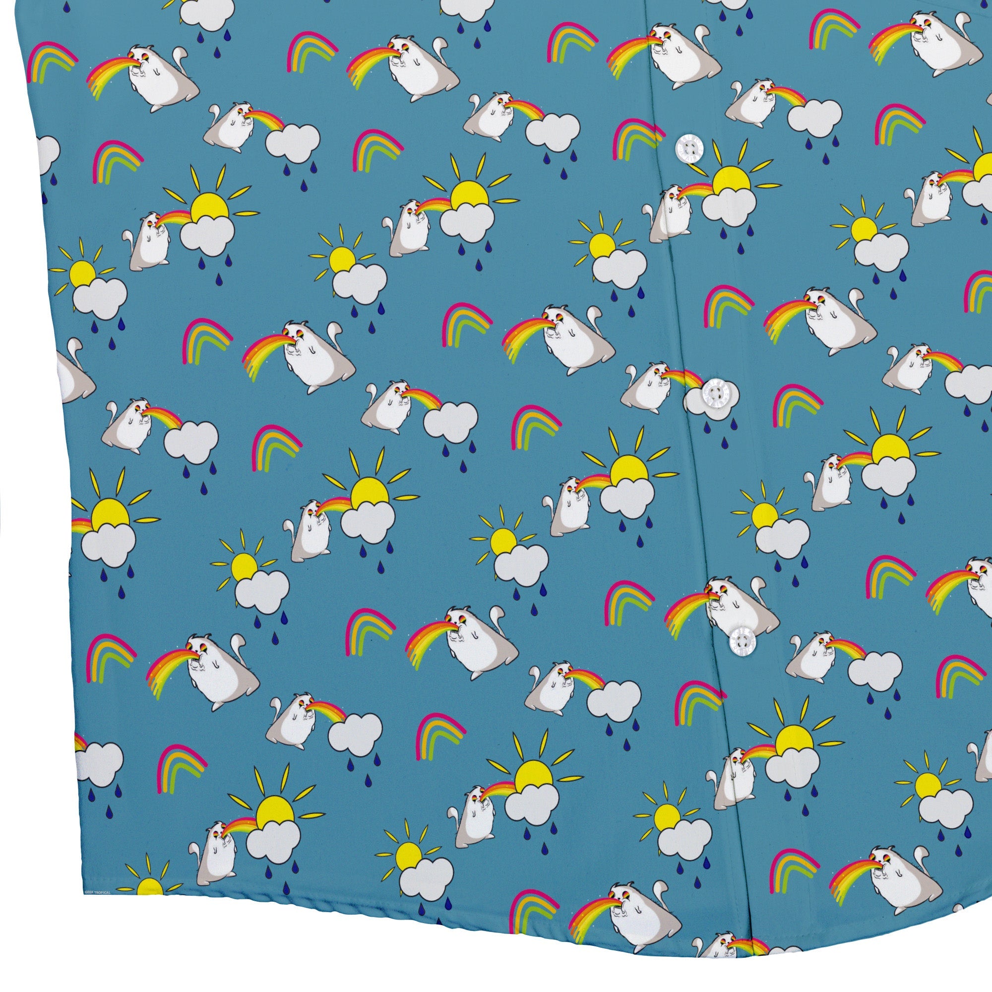 Exploding Kittens Rainbow Sky Cats Button Up Shirt - adult sizing - Animal Patterns - board game print