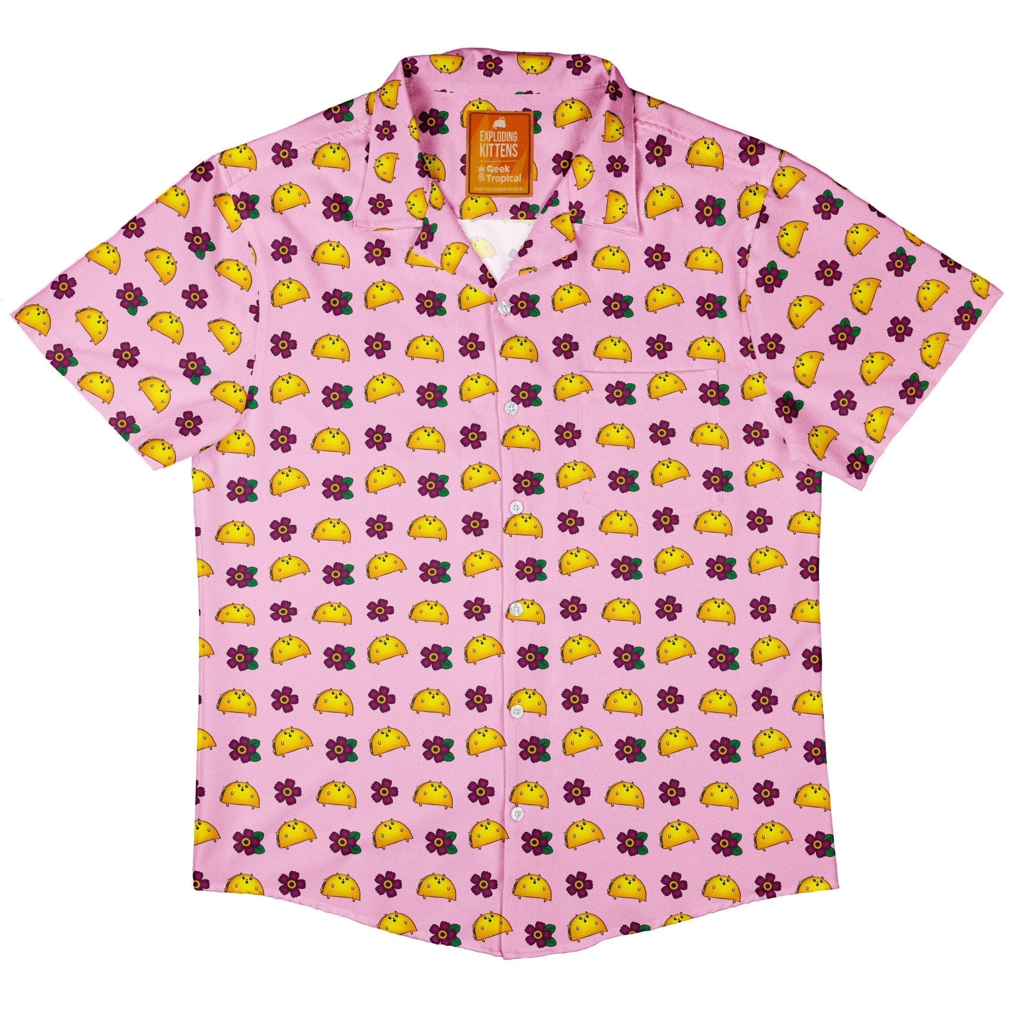 Exploding Kittens TacoCat Flowers Button Up Shirt - adult sizing - Animal Patterns - board game print