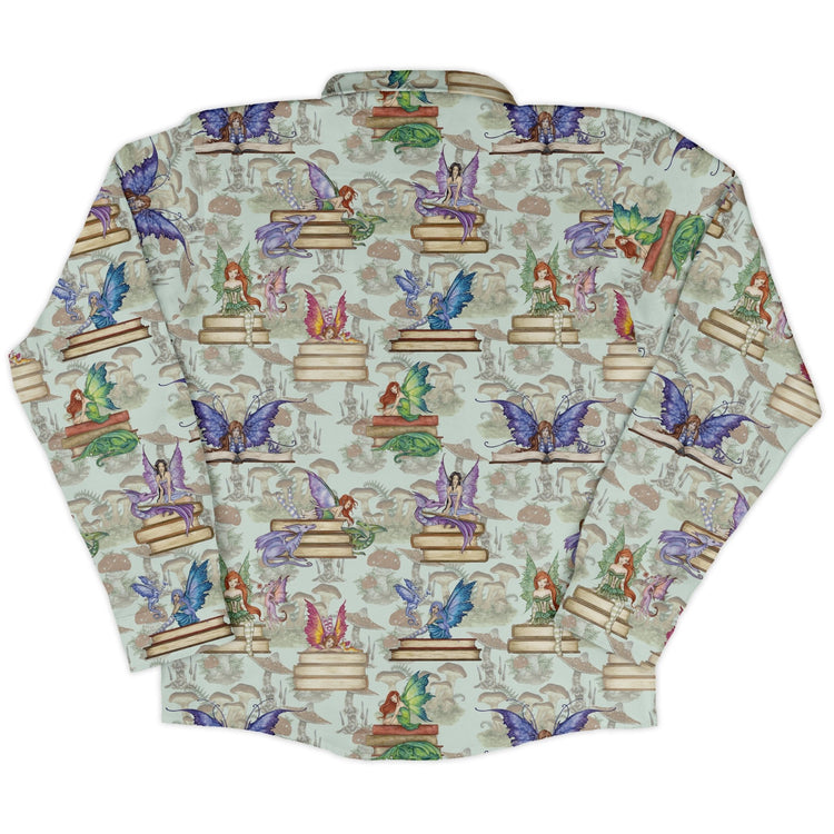 Fairy Tales Long Sleeve Button Up Shirt Geek Nerd adult sizing Book Prints Design by Amy Brown