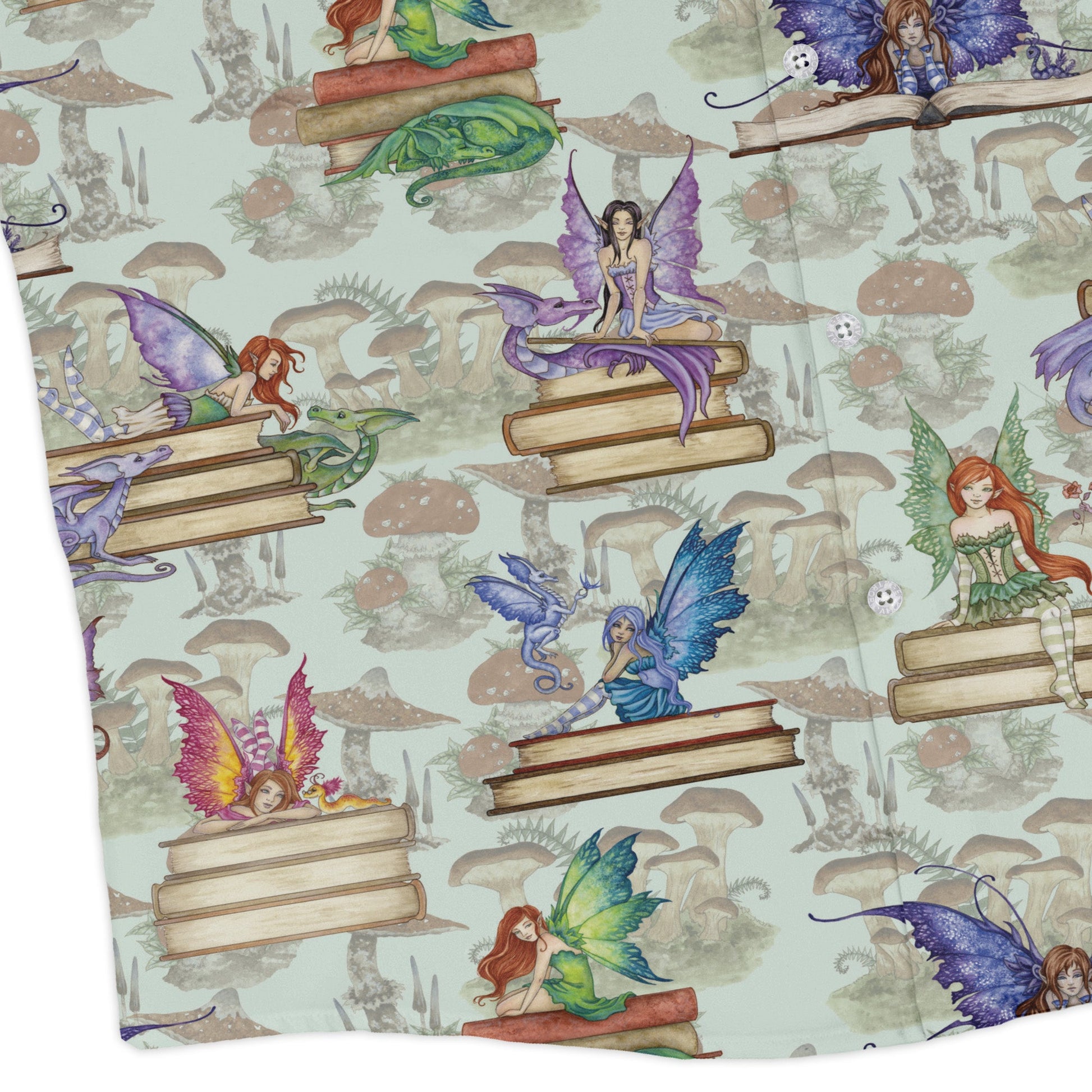 Fairy Tales Long Sleeve Button Up Shirt Geek Nerd adult sizing Book Prints Design by Amy Brown