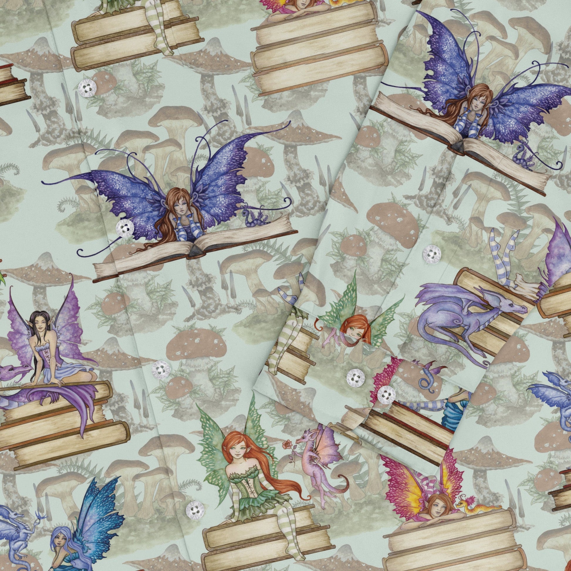 Fairy Tales Long Sleeve Button Up Shirt Geek Nerd adult sizing Book Prints Design by Amy Brown