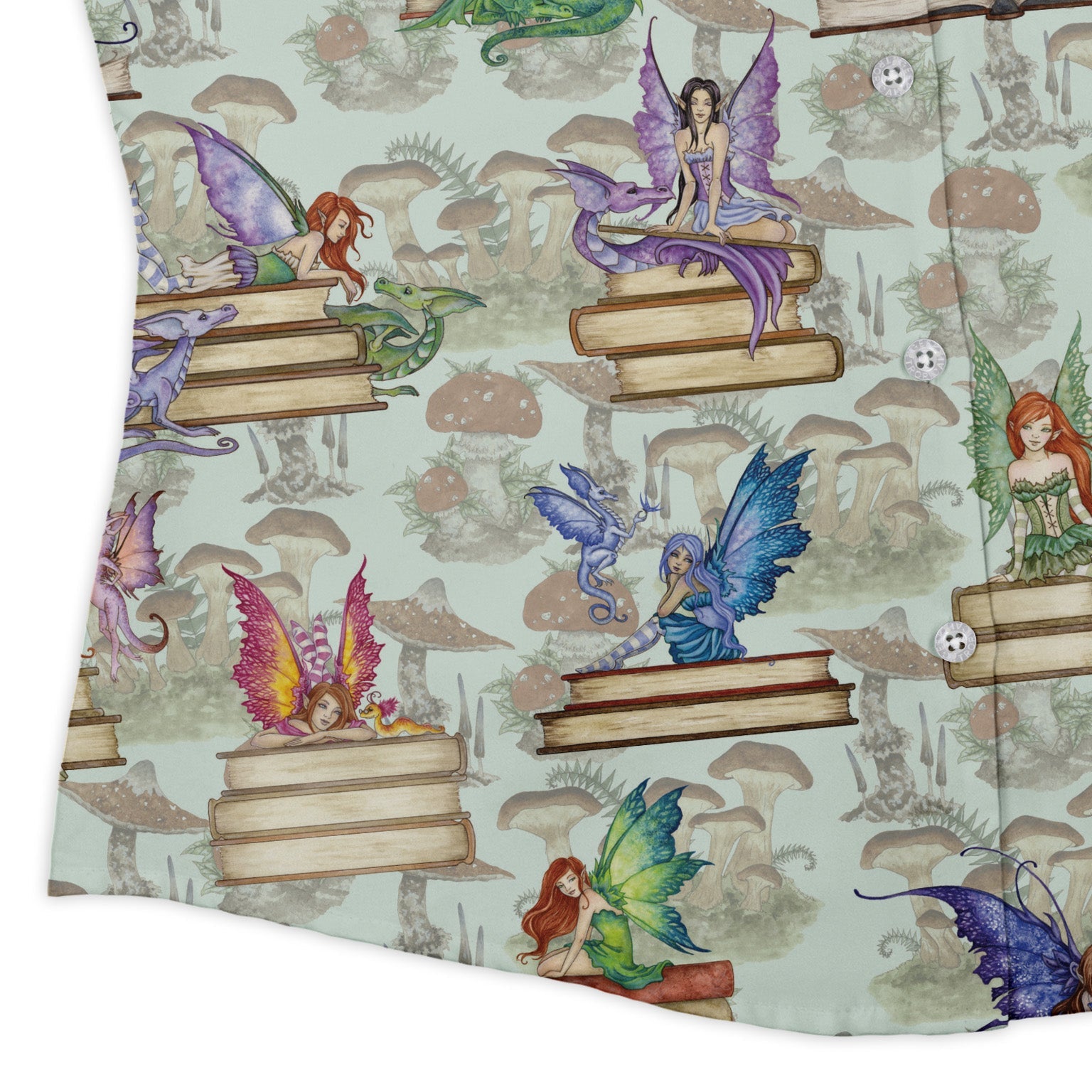 Fairy Tales Curvy Button Up Shirt Geek Nerd Book Prints Design by Amy Brown Fantasy Prints