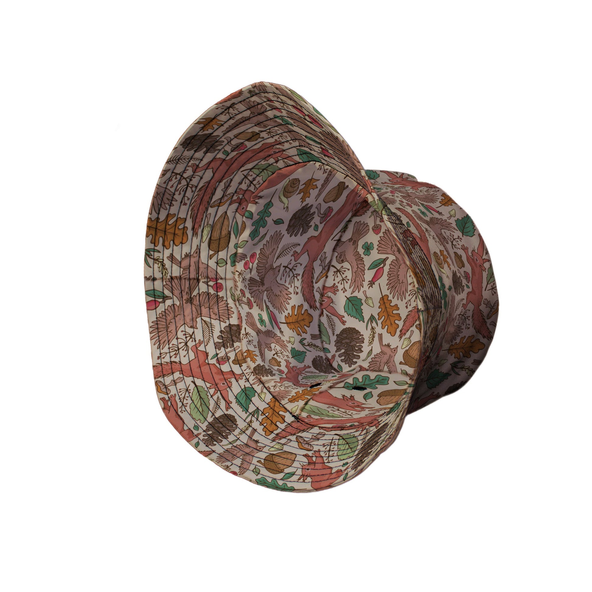 Fall Squirrel Bucket Hat Geek Nerd animal patterns botany print Design by Julie Kitzes