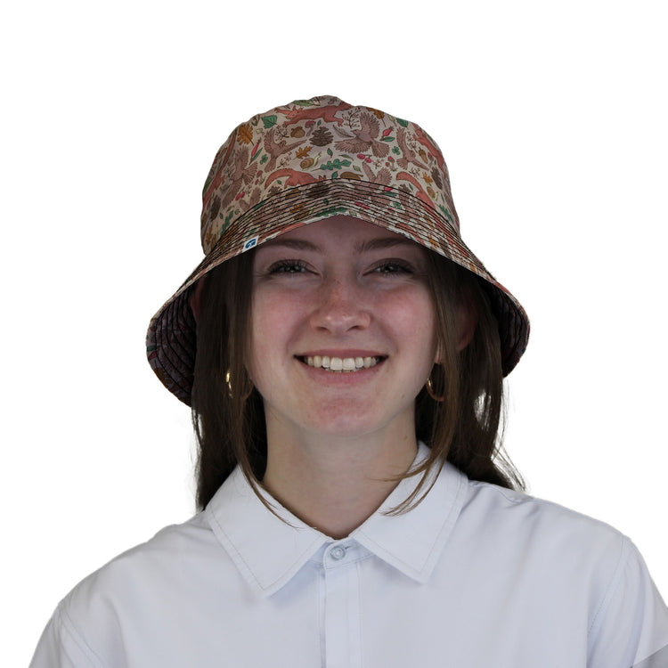 Fall Squirrel Bucket Hat Geek Nerd animal patterns botany print Design by Julie Kitzes