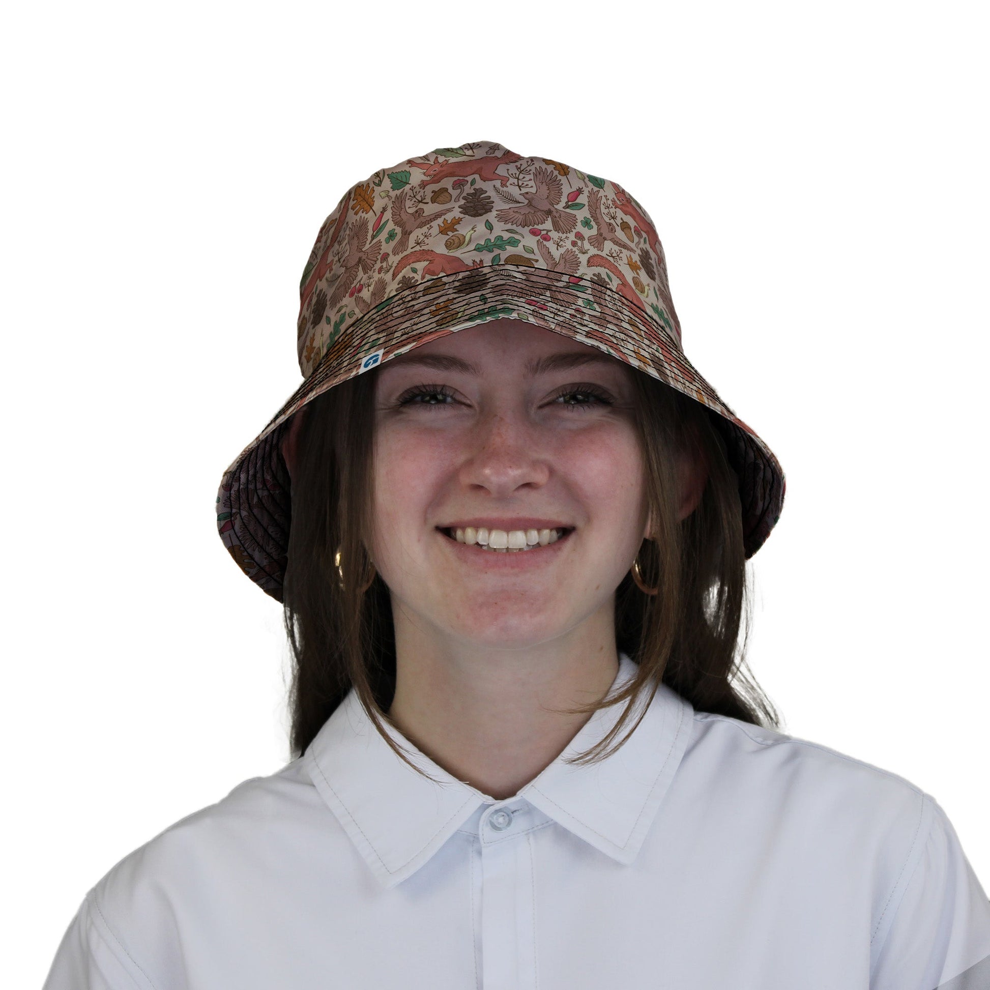 Fall Squirrel Bucket Hat Geek Nerd animal patterns botany print Design by Julie Kitzes