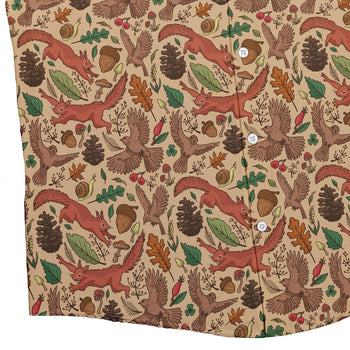 Fall Squirrel Button Up Shirt Geek Nerd adult sizing animal patterns botany print