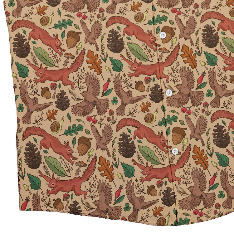 Fall Squirrel Button Up Shirt Geek Nerd adult sizing animal patterns botany print