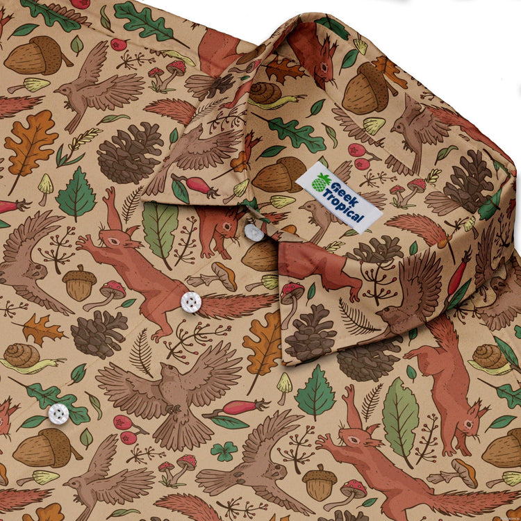 Fall Squirrel Button Up Shirt Geek Nerd adult sizing animal patterns botany print