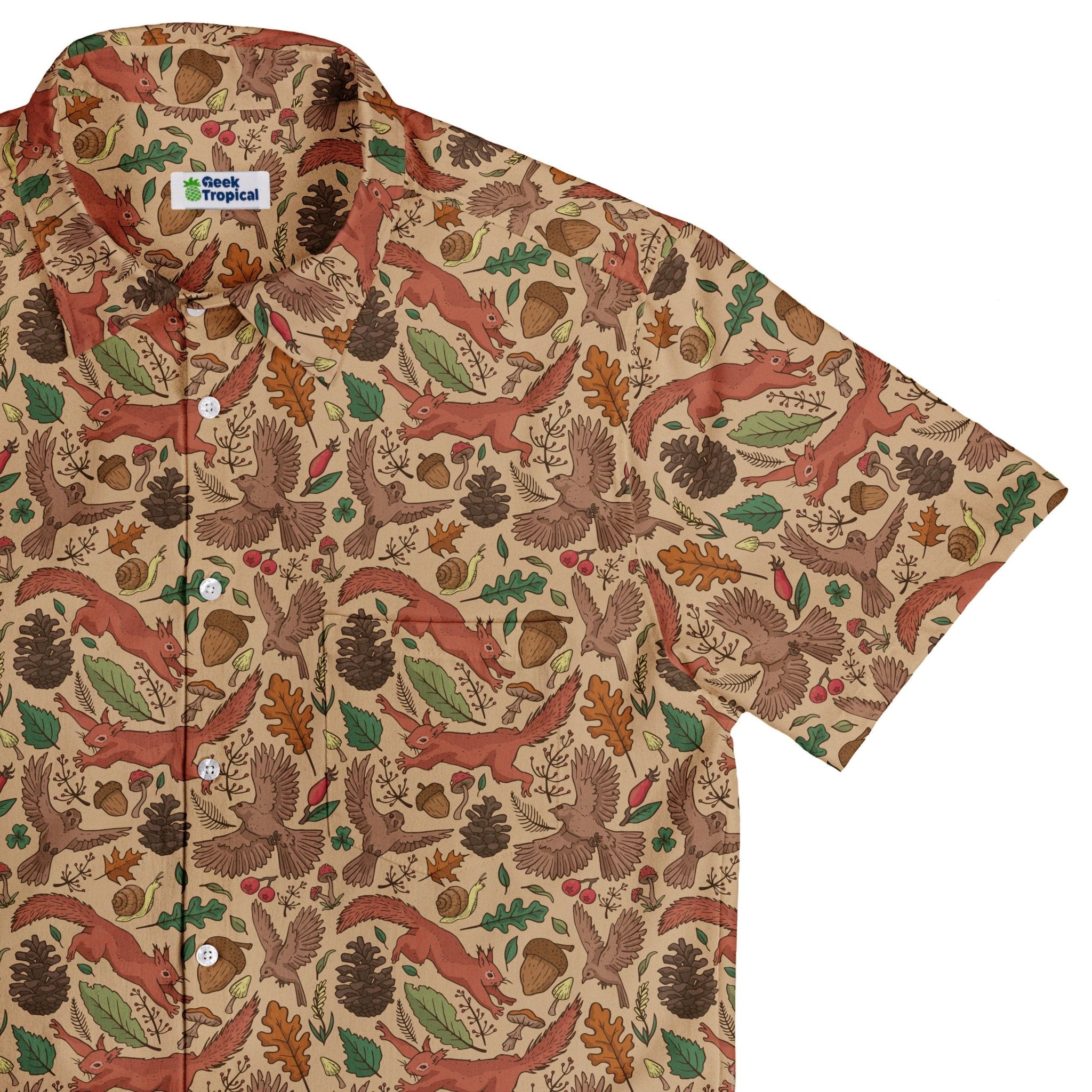 Fall Squirrel Button Up Shirt Geek Nerd adult sizing animal patterns botany print