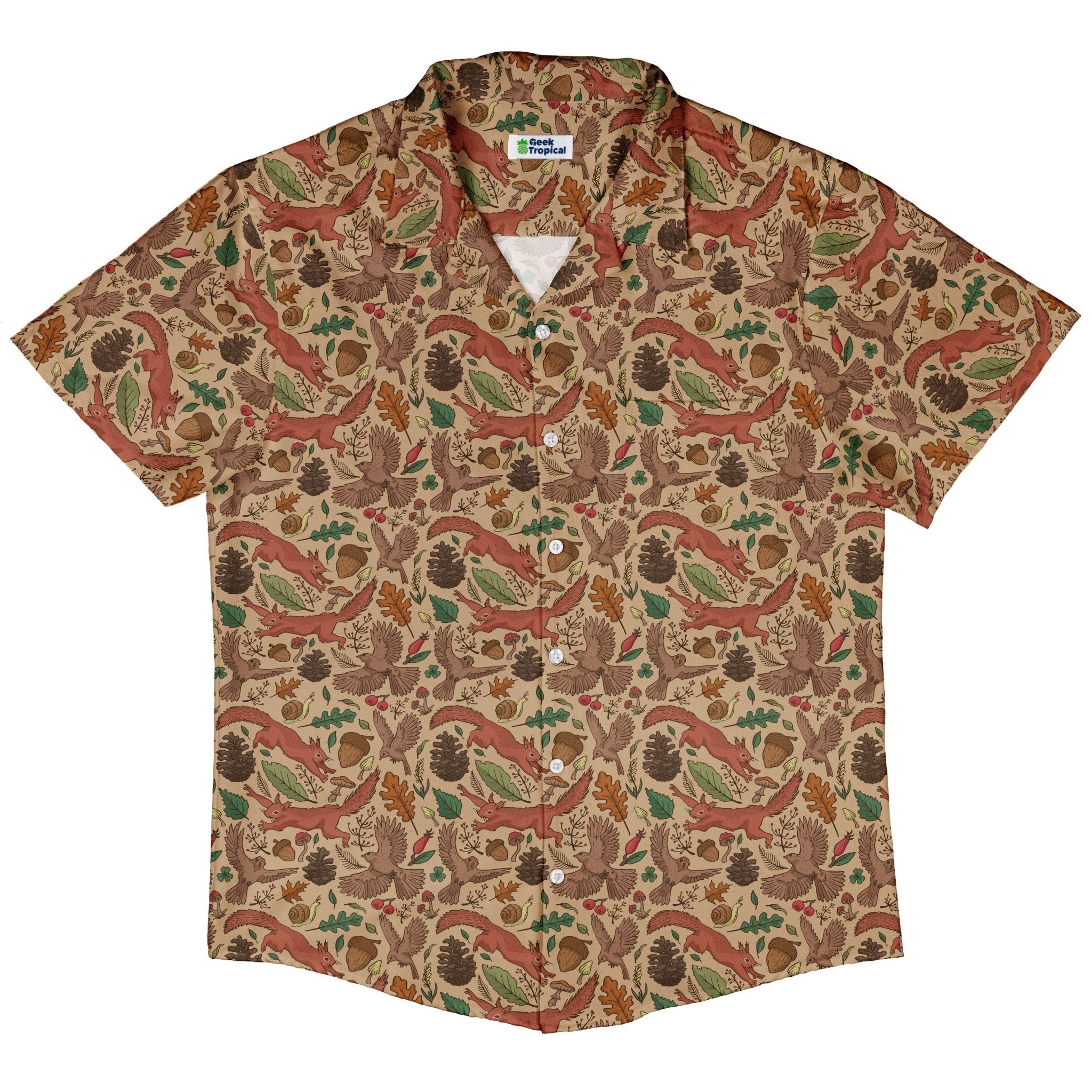 Fall Squirrel Button Up Shirt Geek Nerd adult sizing animal patterns botany print