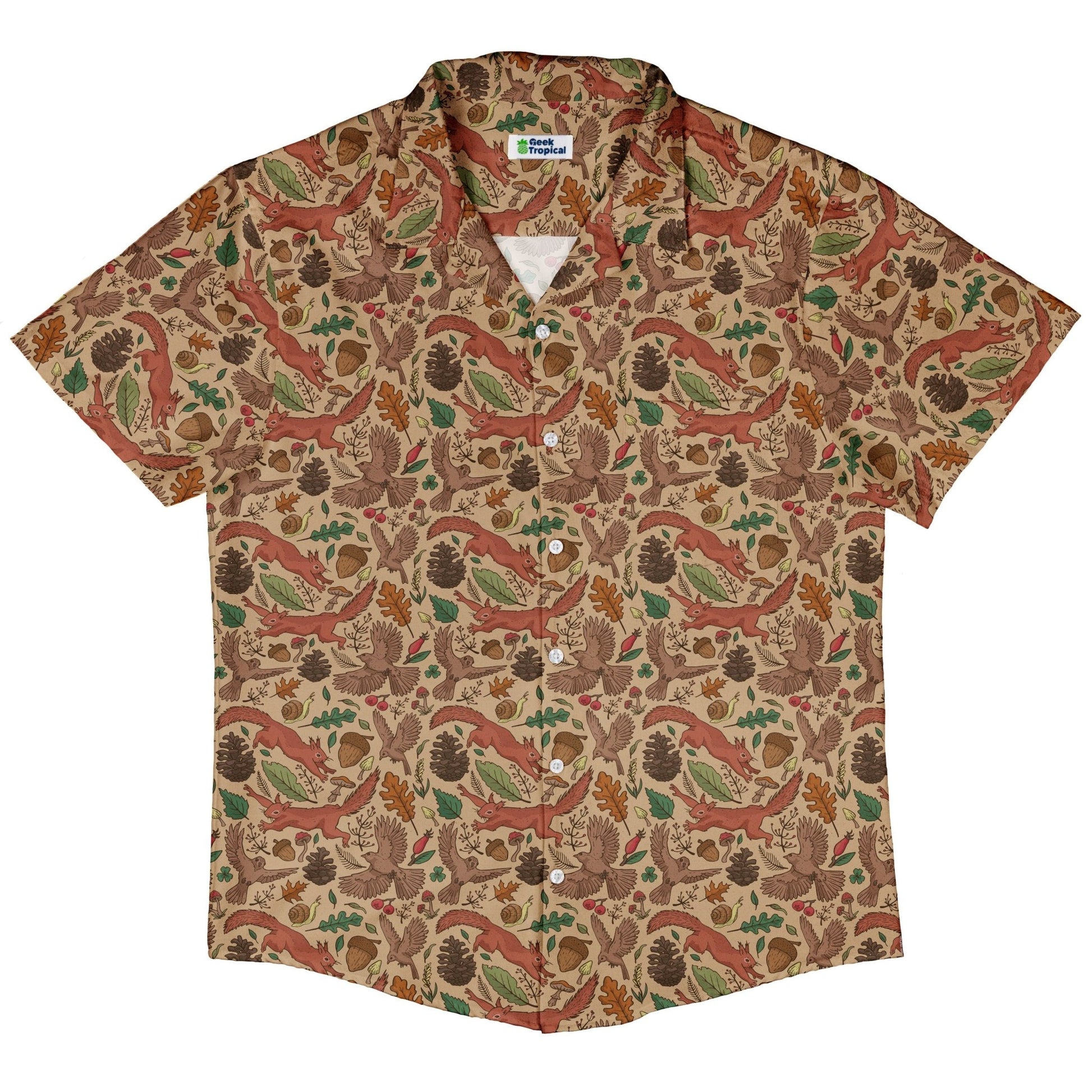 Fall Squirrel Button Up Shirt Geek Nerd adult sizing animal patterns botany print