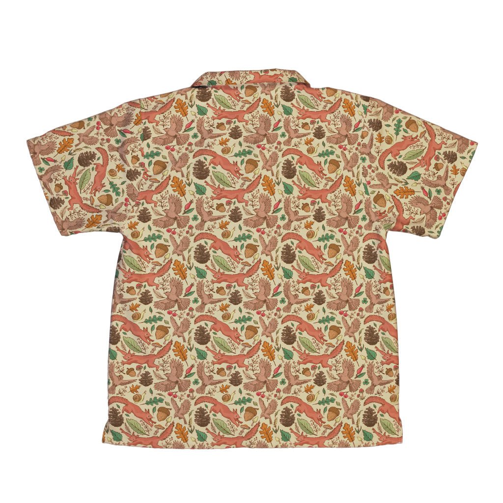 Fall Squirrel Youth Hawaiian Shirt Geek Nerd animal patterns botany print Design by Julie Kitzes