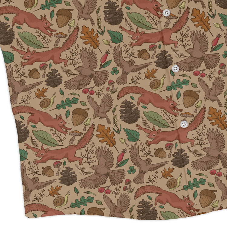 Fall Squirrel Long Sleeve Button Up Shirt Geek Nerd adult sizing animal patterns botany print