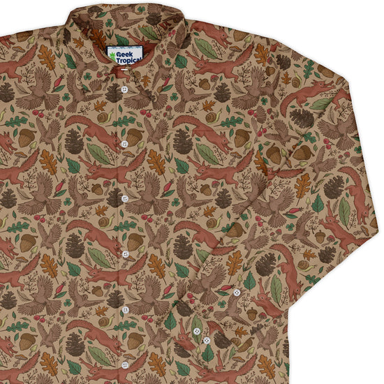 Fall Squirrel Long Sleeve Button Up Shirt Geek Nerd adult sizing animal patterns botany print