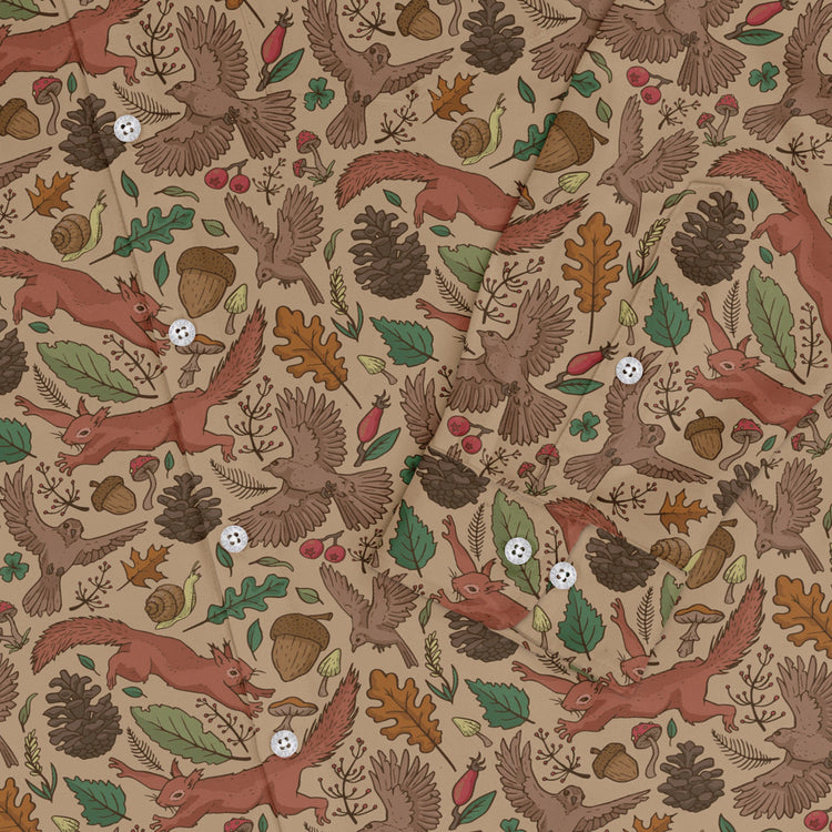 Fall Squirrel Long Sleeve Button Up Shirt Geek Nerd adult sizing animal patterns botany print