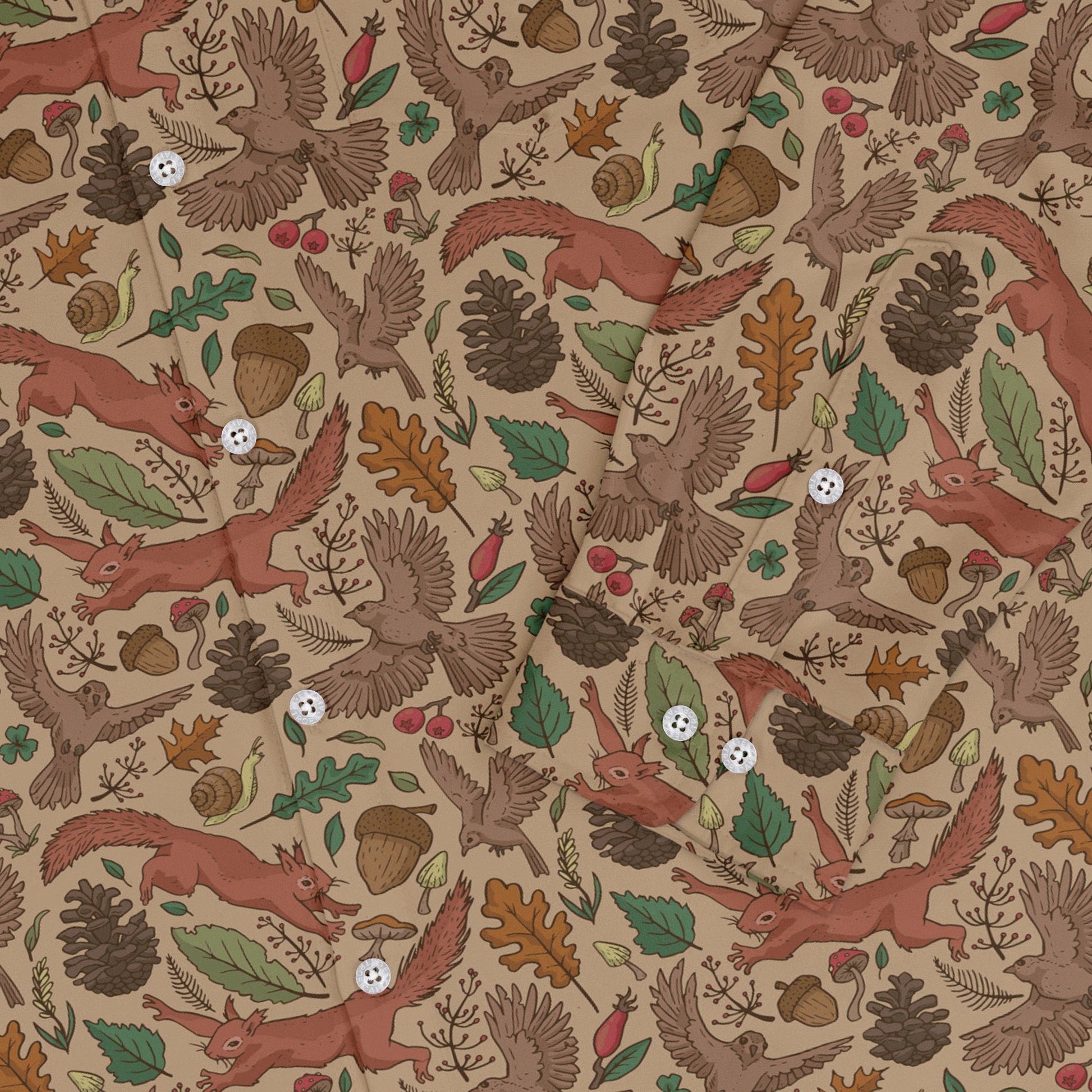 Fall Squirrel Long Sleeve Button Up Shirt Geek Nerd adult sizing animal patterns botany print