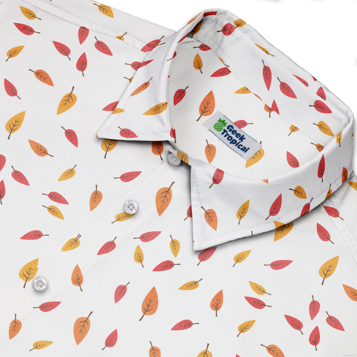 Falling Leaves Autumn Button Up Shirt Neck