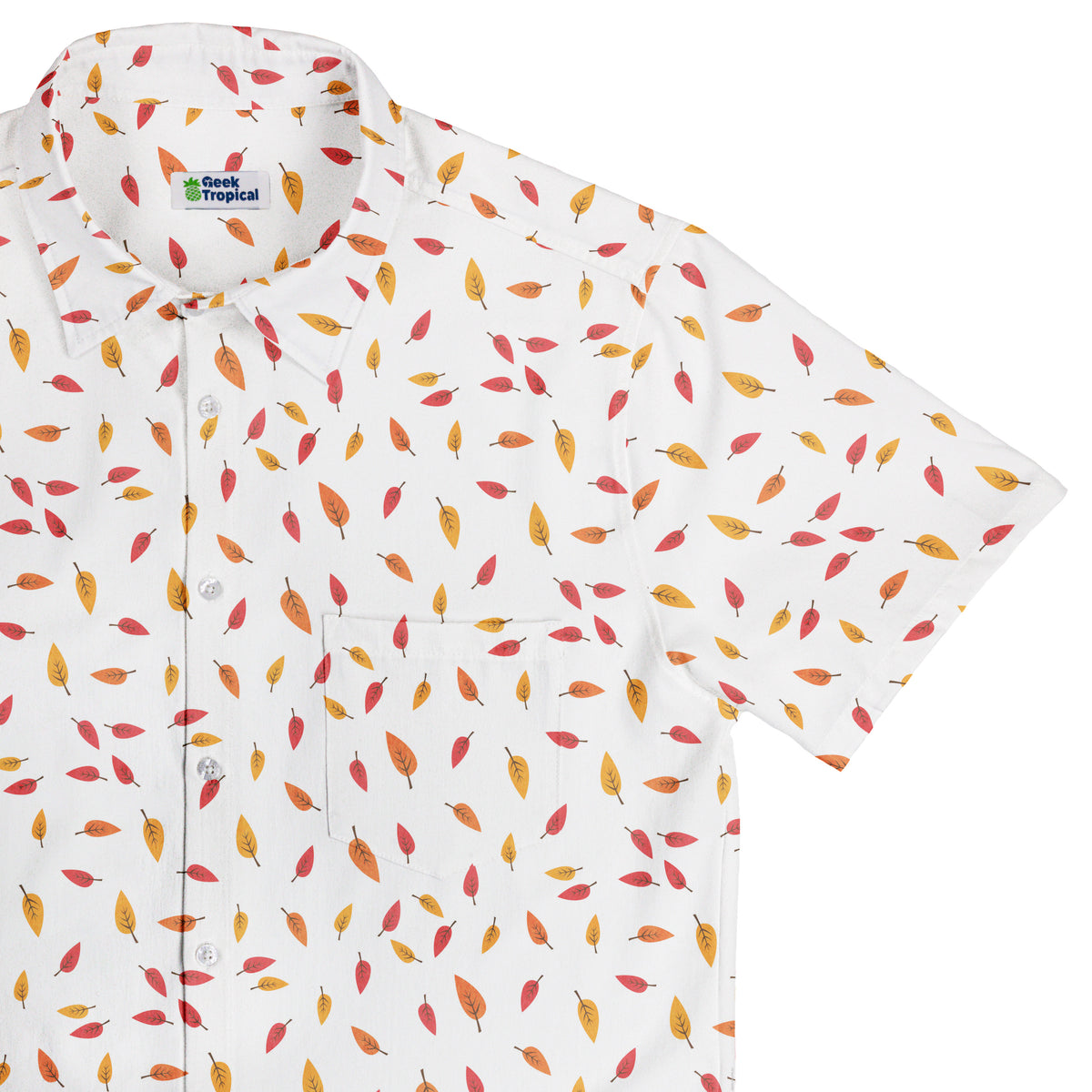 Falling Leaves Autumn Button Up Shirt Top Corner