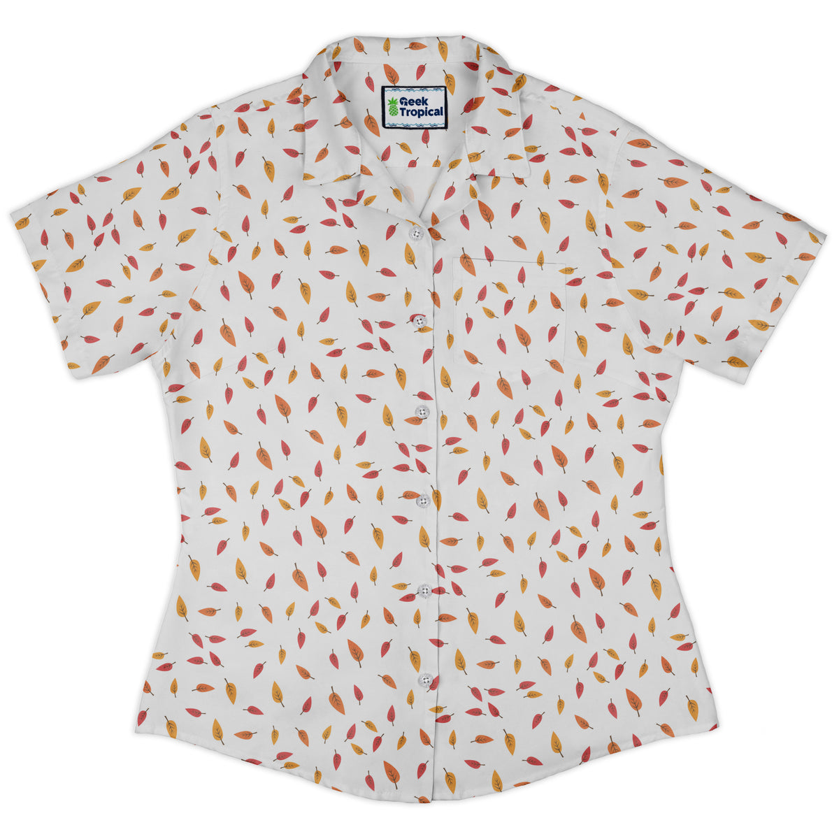 Falling Leaves Autumn Curvy Button Up Shirt womens front