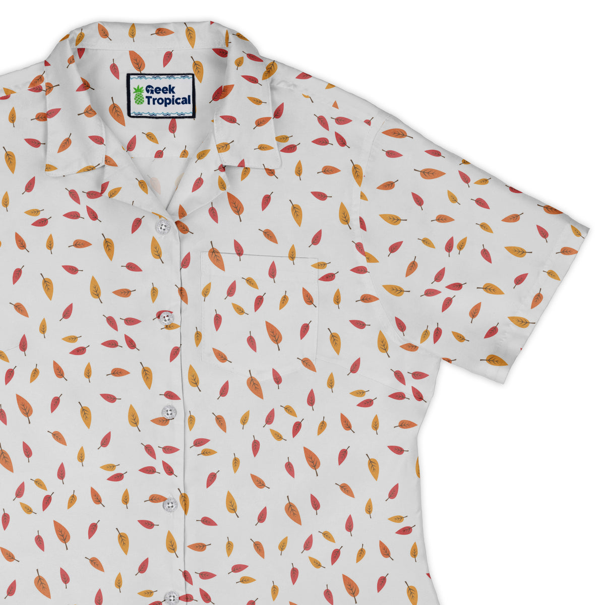 Falling Leaves Autumn Curvy Button Up Shirt womens top right