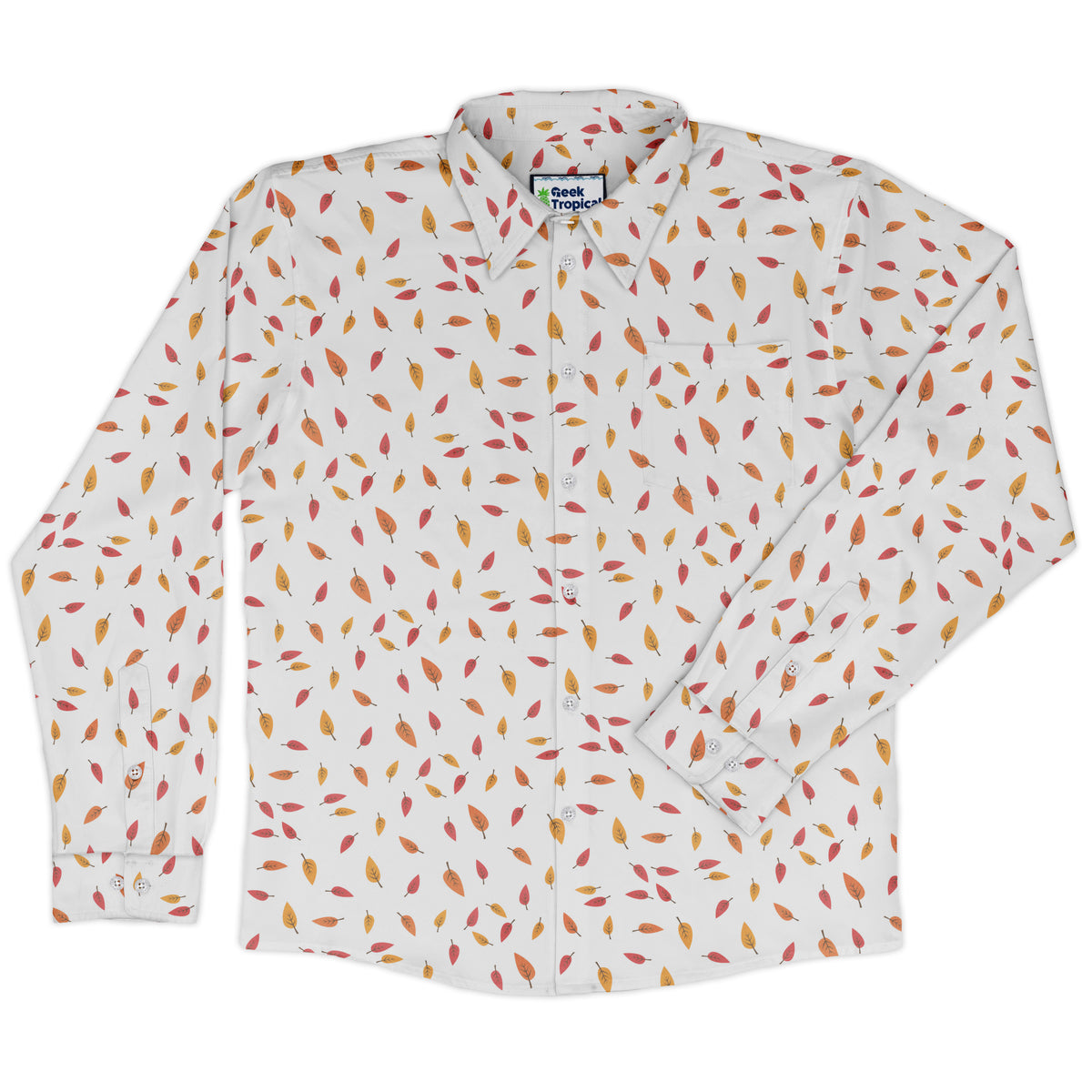 Falling Leaves Autumn Long Sleeve Button Up Shirt front