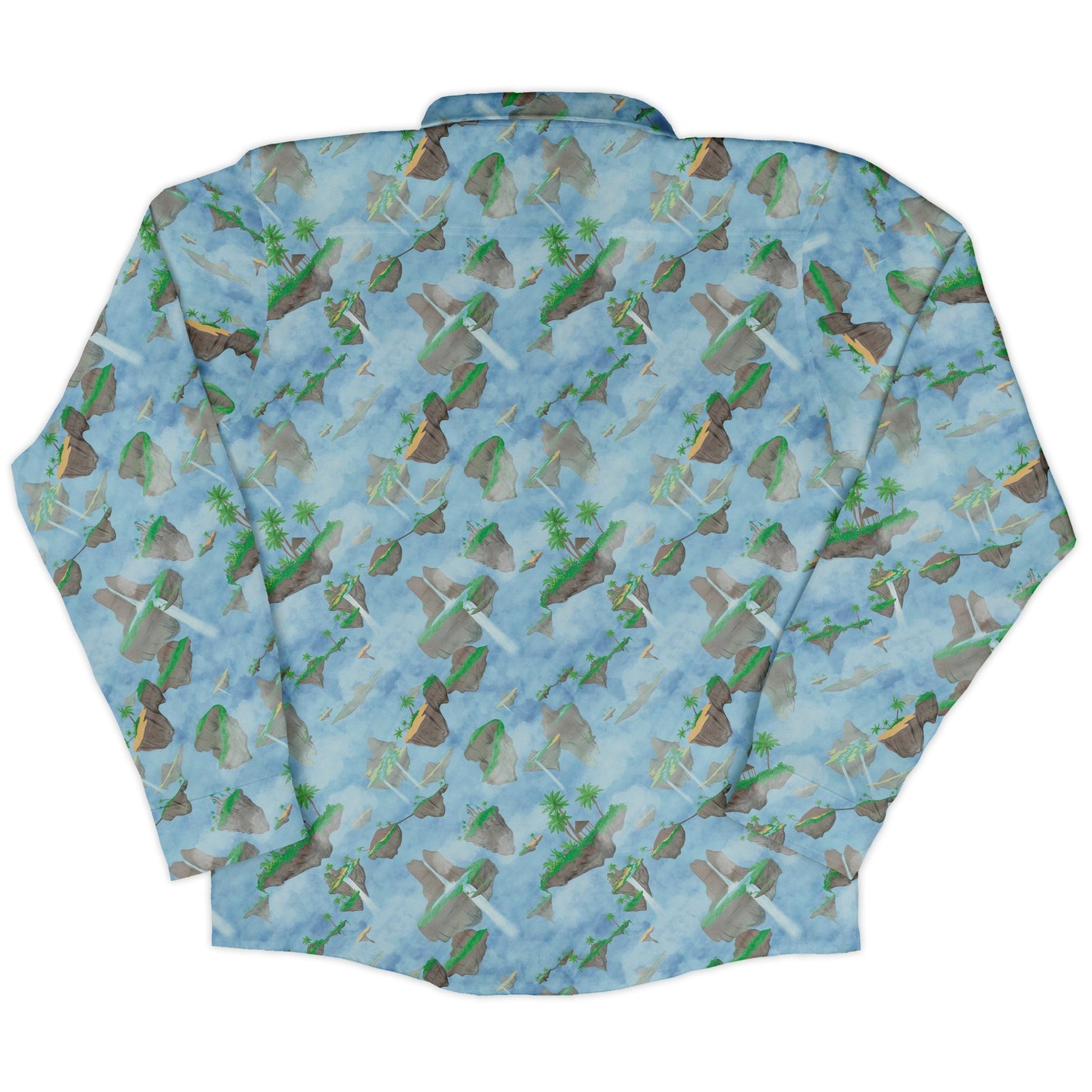 Fantasy Floating Isles Dnd Long Sleeve Button Up Shirt Geek Nerd adult sizing Designs by Nathan Fantasy Prints