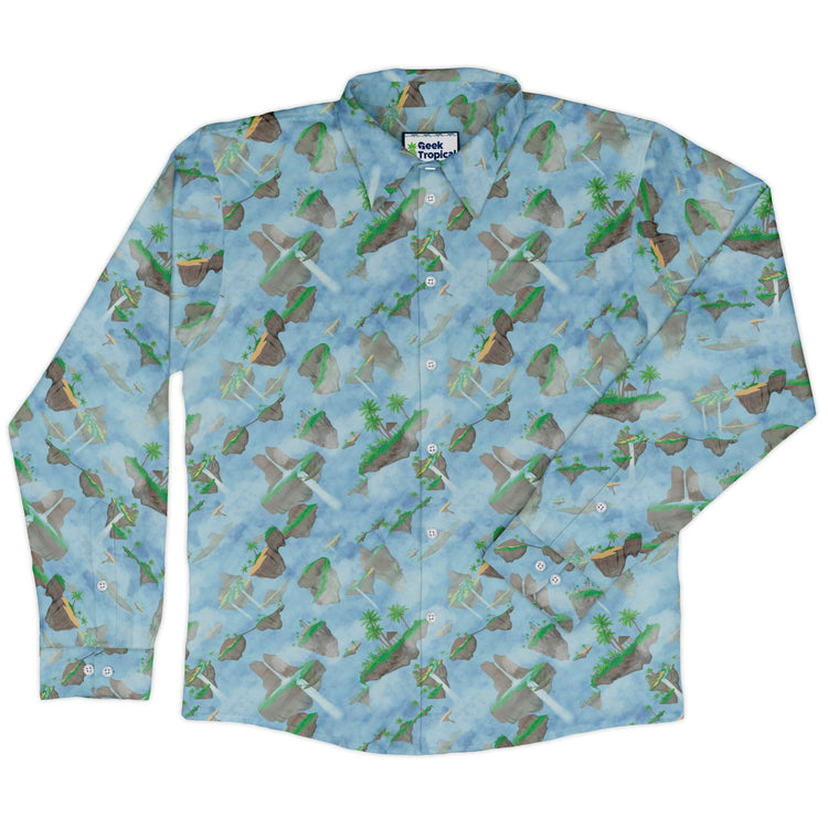 Fantasy Floating Isles Dnd Long Sleeve Button Up Shirt Geek Nerd adult sizing Designs by Nathan Fantasy Prints