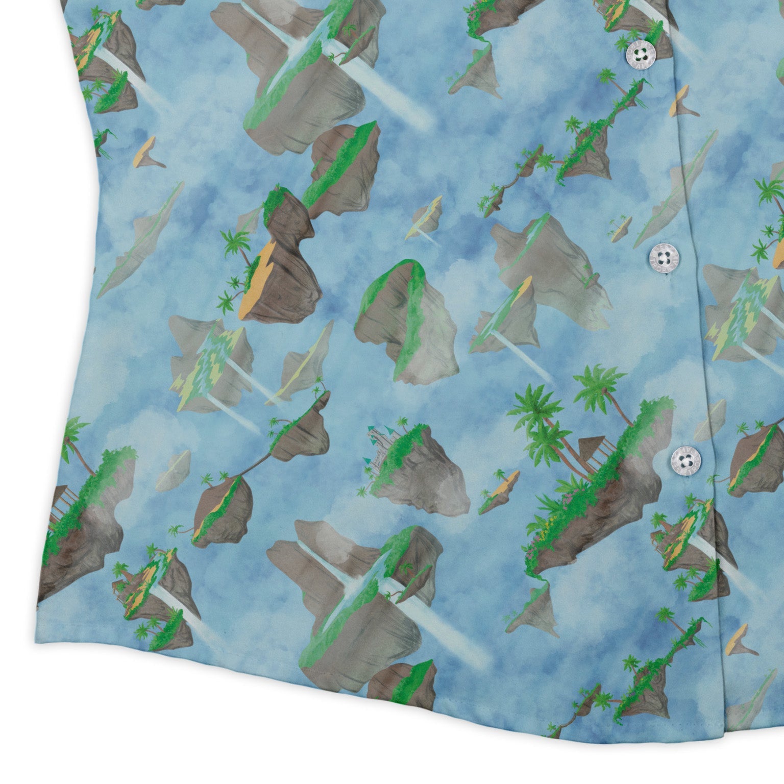 Fantasy Floating Isles Dnd Curvy Button Up Shirt Geek Nerd Designs by Nathan Fantasy Prints Q3
