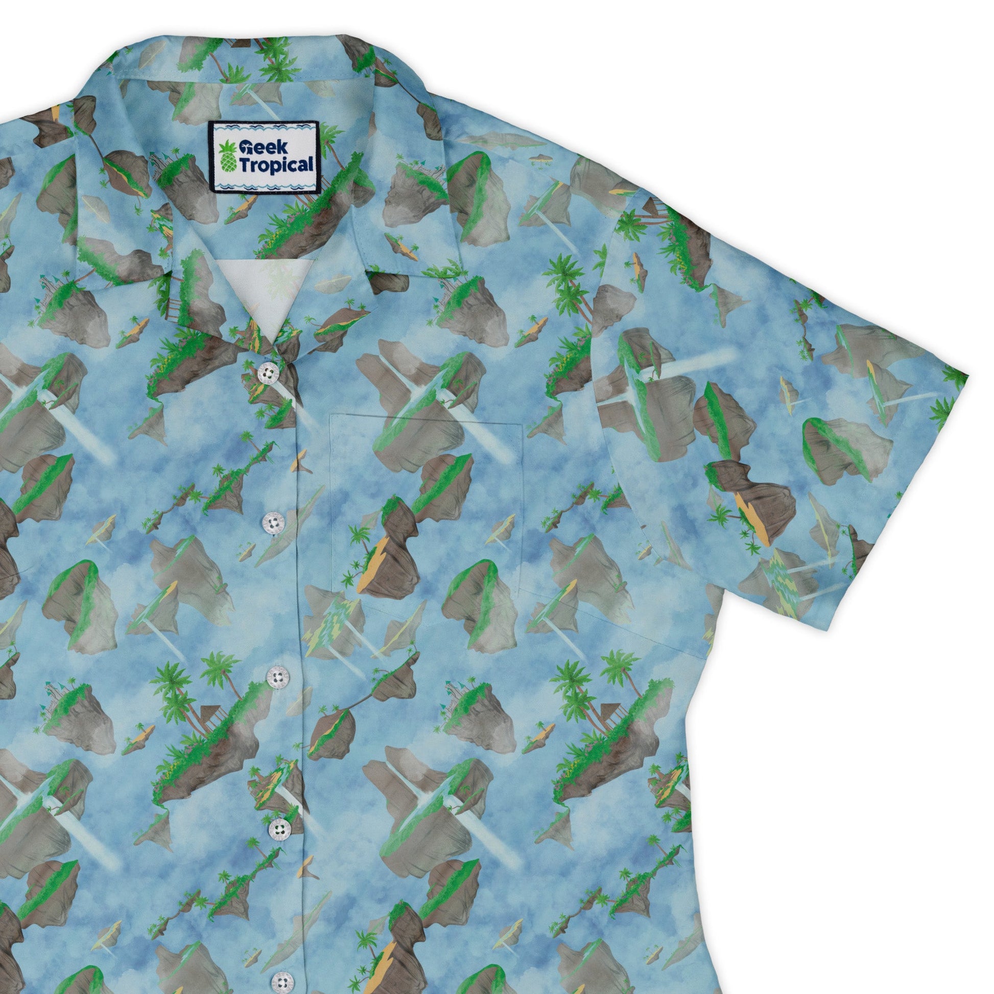 Fantasy Floating Isles Dnd Curvy Button Up Shirt Geek Nerd Designs by Nathan Fantasy Prints Q3