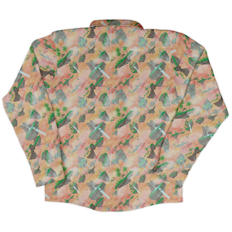 Fantasy Floating Isles Sunset Dnd Long Sleeve Button Up Shirt Geek Nerd adult sizing Designs by Nathan Fantasy Prints