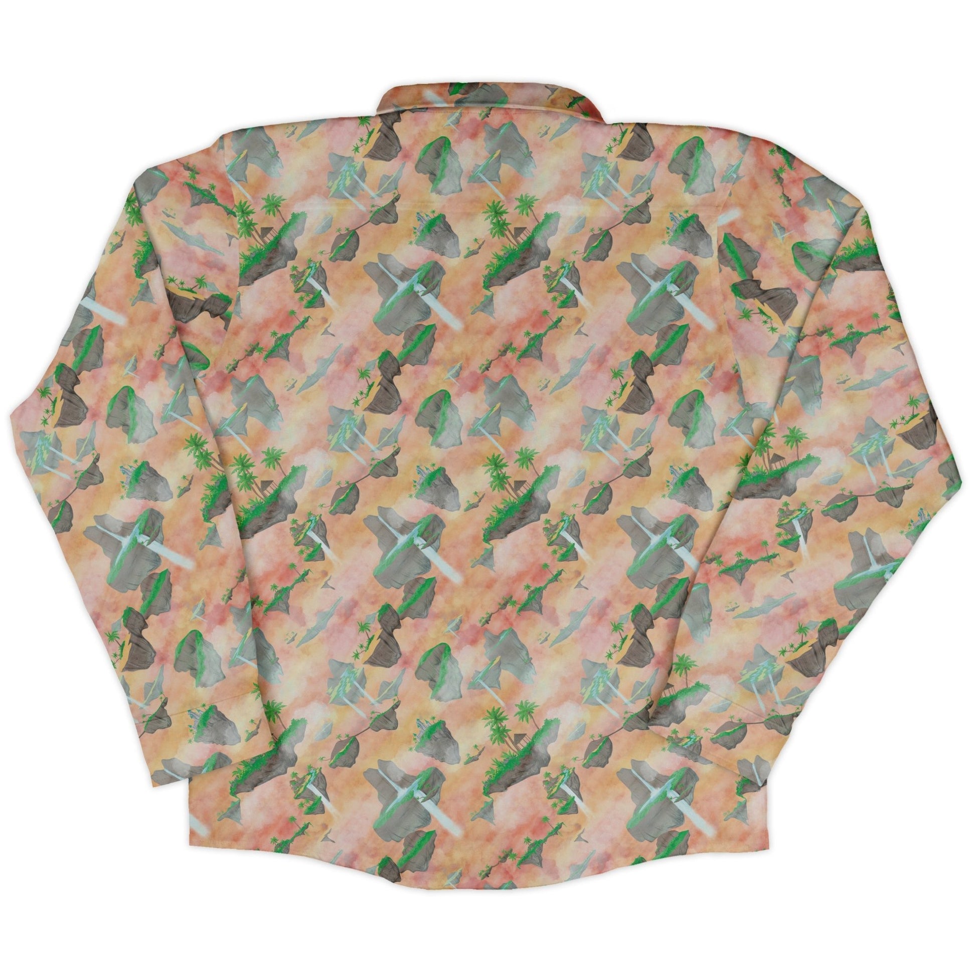 Fantasy Floating Isles Sunset Dnd Long Sleeve Button Up Shirt Geek Nerd adult sizing Designs by Nathan Fantasy Prints