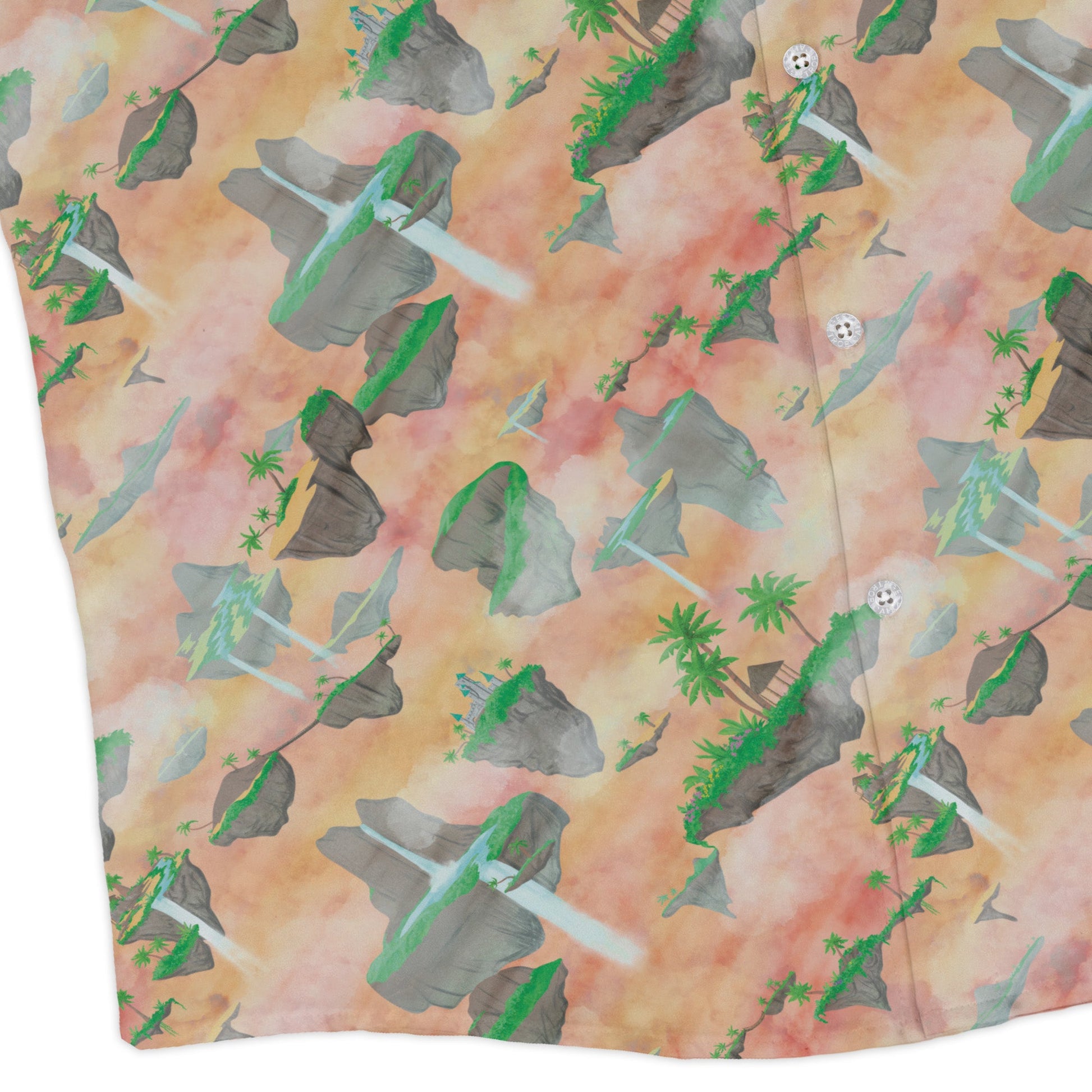 Fantasy Floating Isles Sunset Dnd Long Sleeve Button Up Shirt Geek Nerd adult sizing Designs by Nathan Fantasy Prints