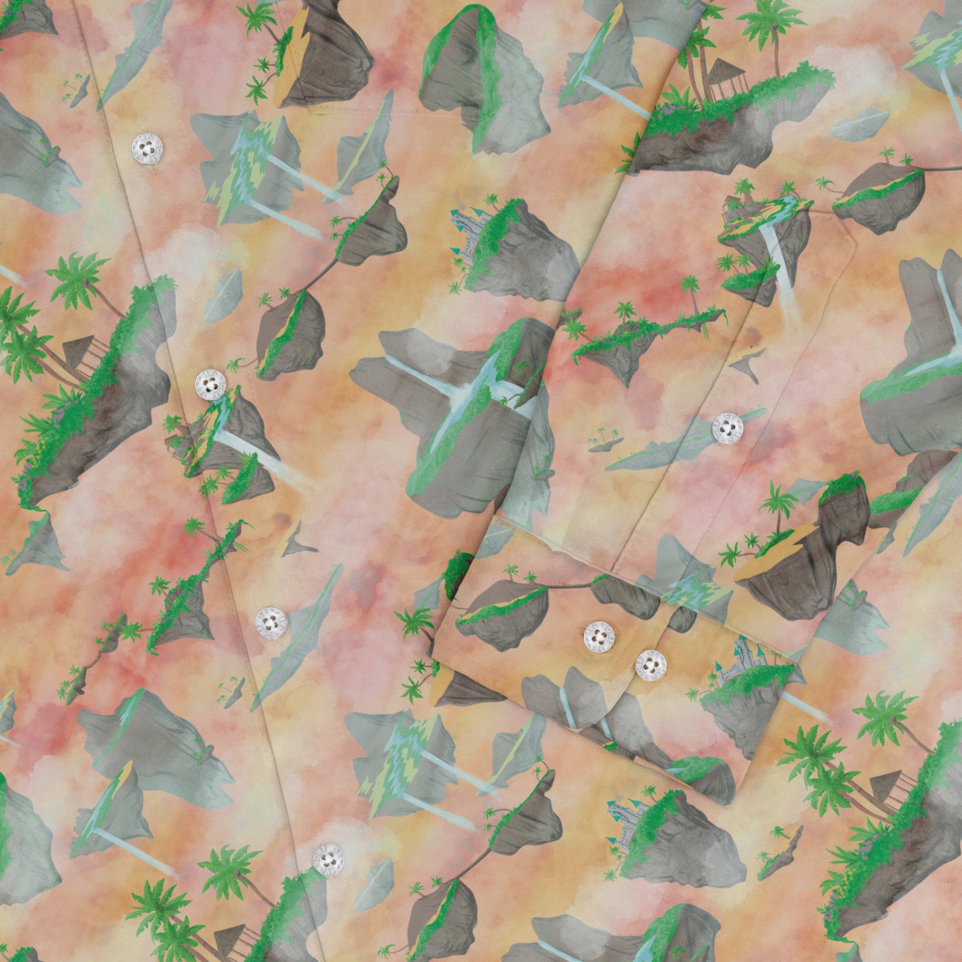 Fantasy Floating Isles Sunset Dnd Long Sleeve Button Up Shirt Geek Nerd adult sizing Designs by Nathan Fantasy Prints