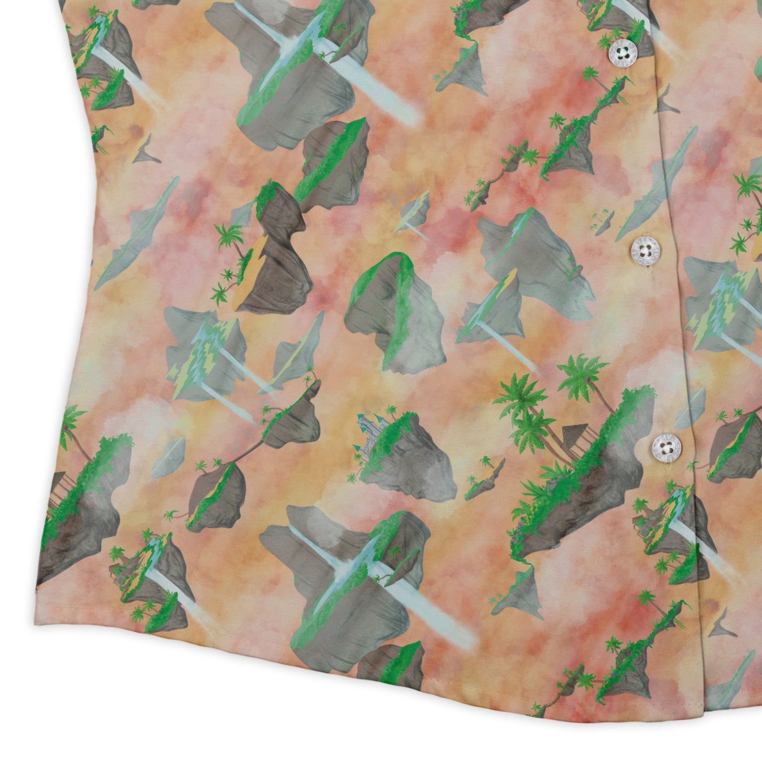 Fantasy Floating Isles Sunset Dnd Curvy Button Up Shirt Geek Nerd Designs by Nathan Fantasy Prints Q3