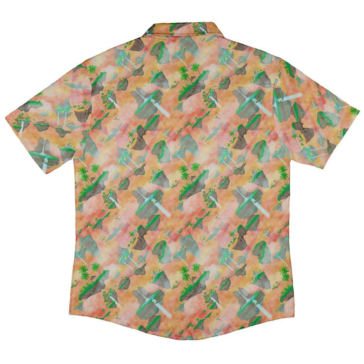 Fantasy Floating Isles Sunset Dnd Button Up Shirt - adult sizing - Designs by Nathan - Fantasy Prints
