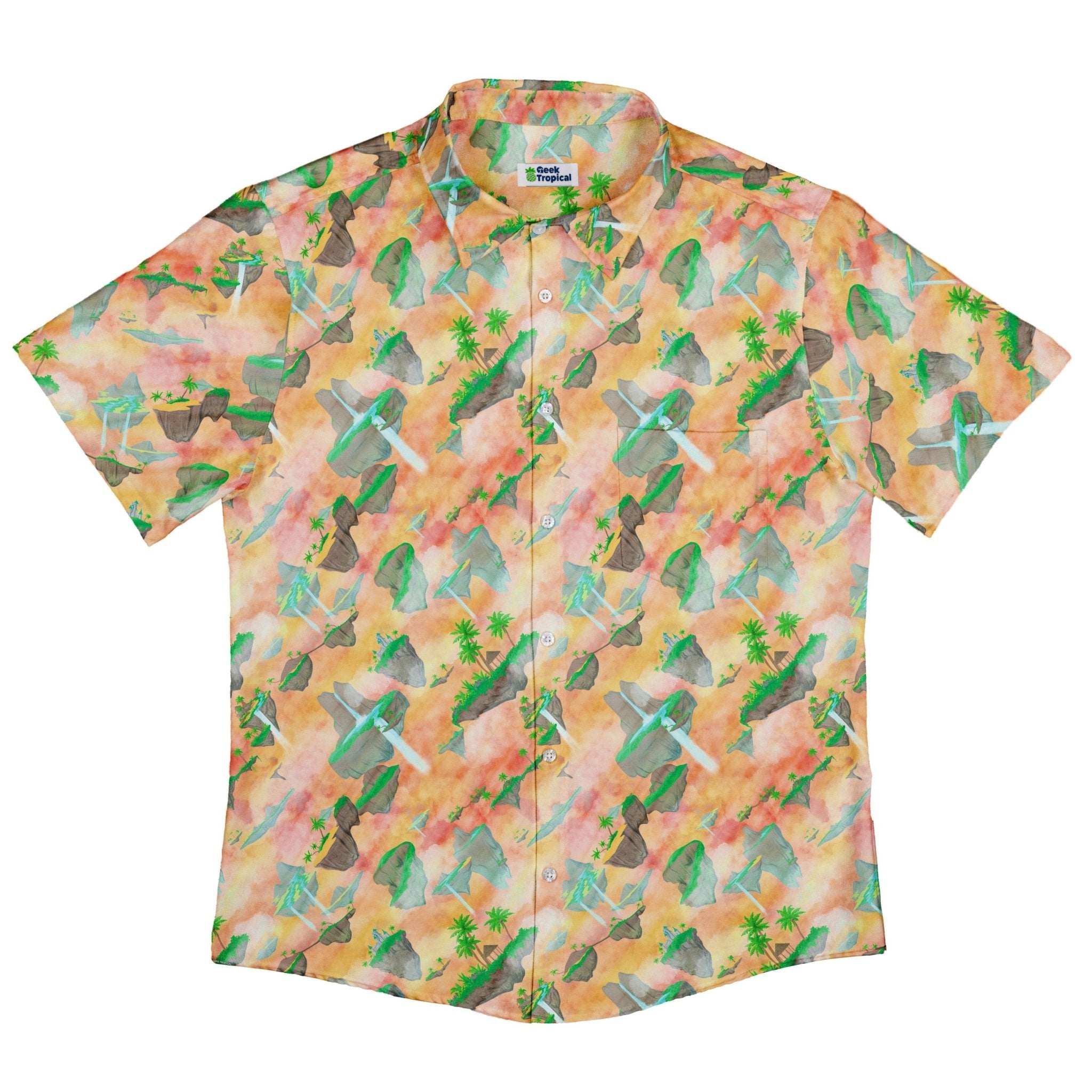 Fantasy Floating Isles Sunset Dnd Button Up Shirt - adult sizing - Designs by Nathan - Fantasy Prints