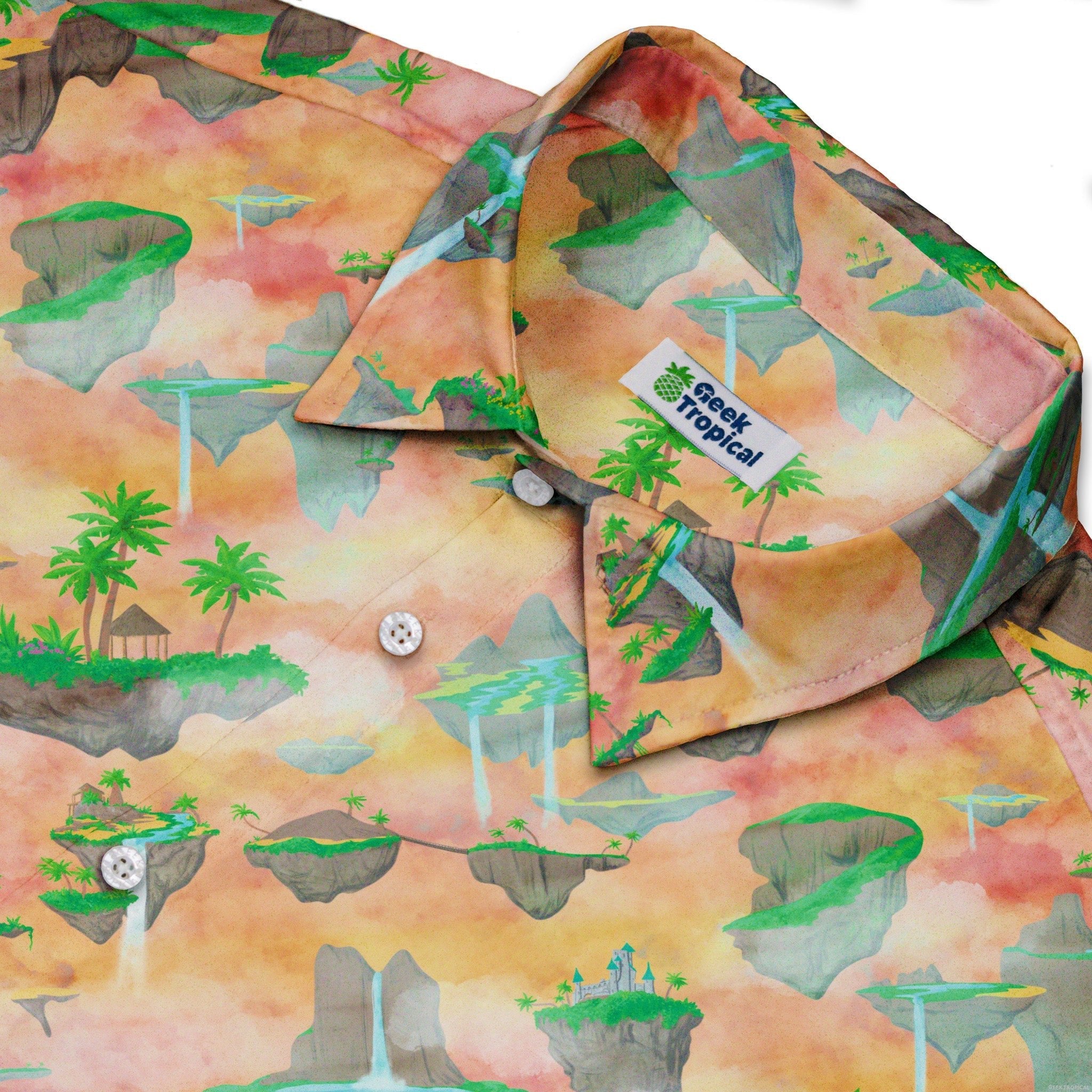 Fantasy Floating Isles Sunset Dnd Button Up Shirt - adult sizing - Designs by Nathan - Fantasy Prints